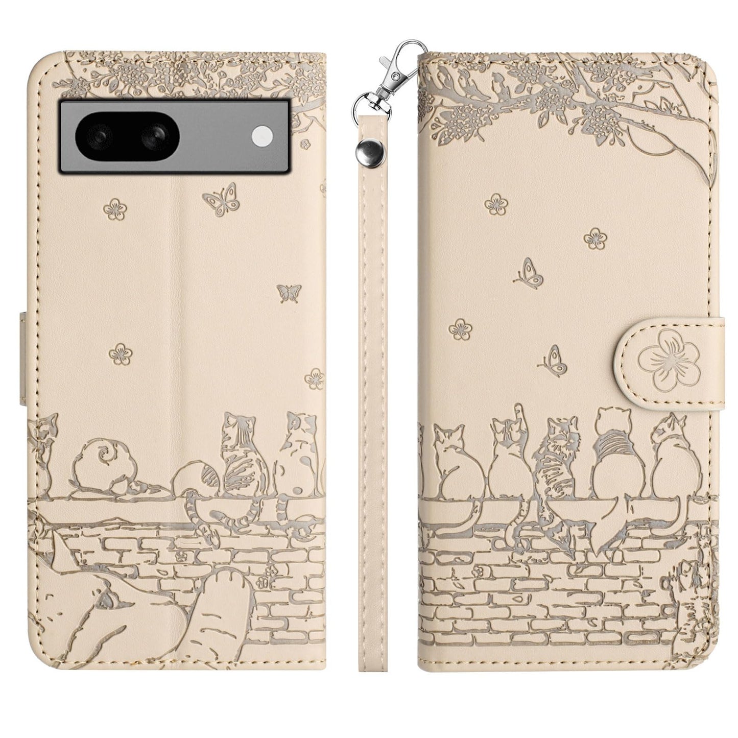 Google Pixel 8A ケース 手帳型 可愛い 猫柄 グーグル ピクセル 8A 携帯カバー 蝶の花柄 スマホケース おしゃれ カード入れ 財布型 Pixel 8A カバー 動物柄 カード収納 スタンド機能 軽量 便利 内蔵マグネット式 スモーキーパープル 純色シンプルデザイン - Smoky Purple