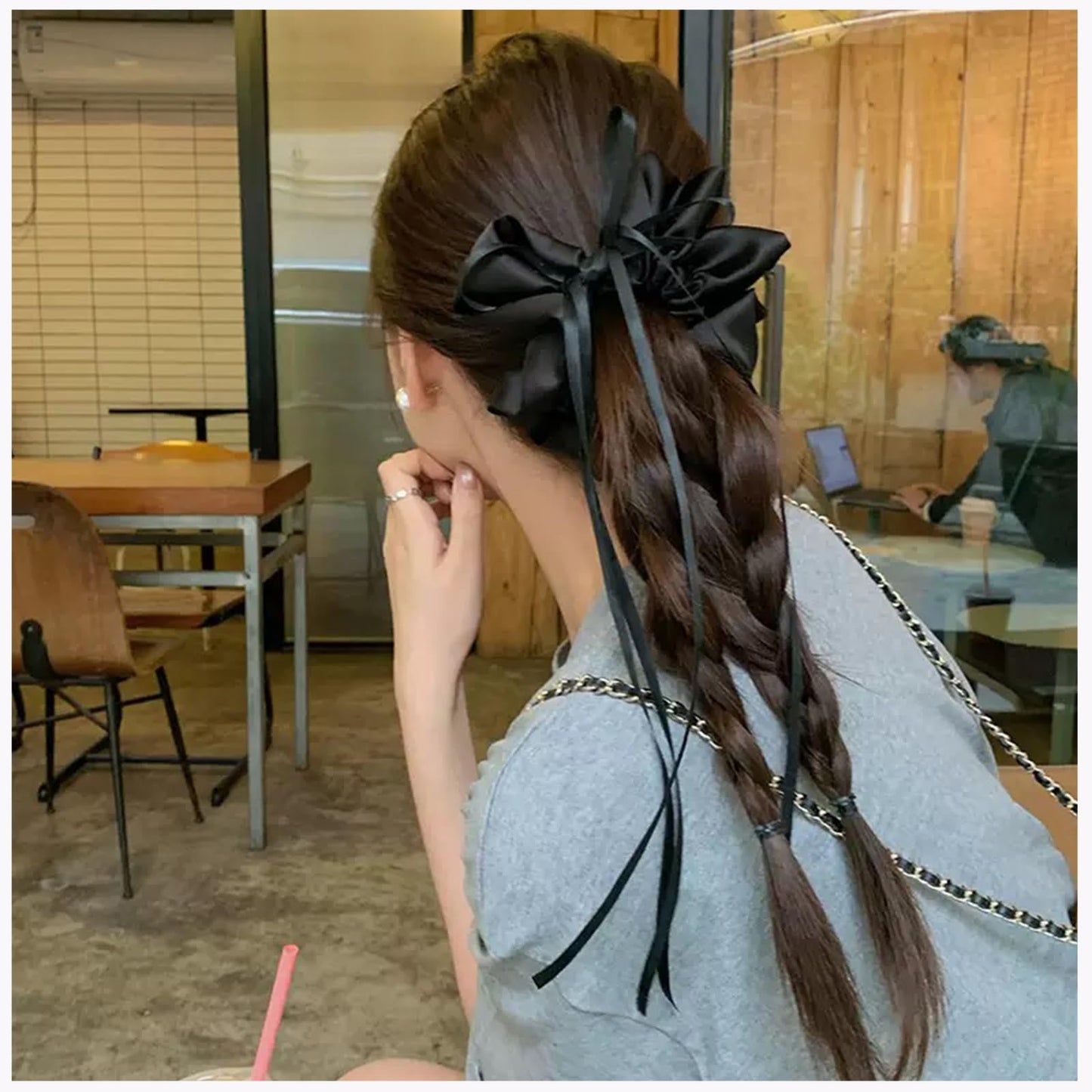 ヘアゴム 髪に優しい シュシュ 髪飾り リボン 髪ゴム リボン 跡がつかない シルク光沢 高弾性 おしゃれ 大人 女性 小顔 可愛い 入学式 卒業式 韓国風 立体感(xx黒のシルクサテン-black1)