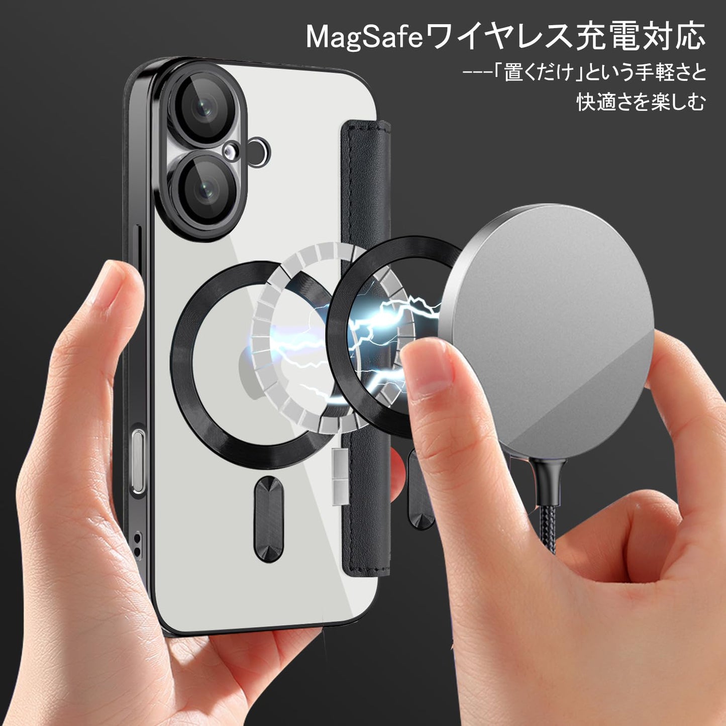 iPhone 14 pro ケース 手帳型 magsafe対応 6.1インチ 背面 透明 クリア 財布型 アイフォン 14 プロ ケース マグセーフ 手帳 ワイヤレス充電対応 カード入れ PU革 レザー スマホケース 軽量 スマホカバー