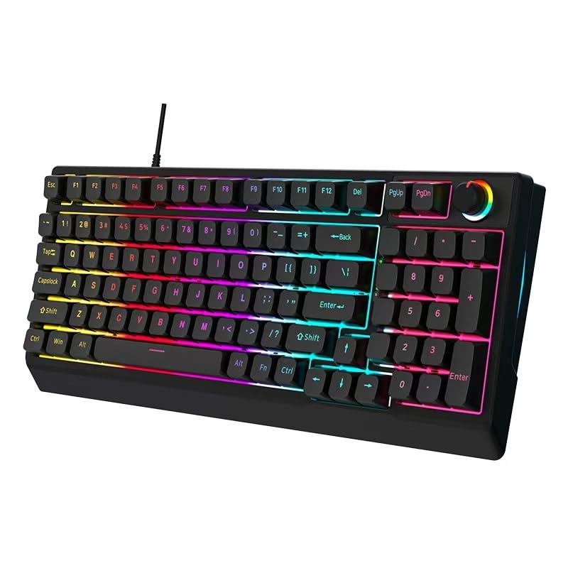 ゲーミングキーボード 赤軸 98 キー メカニカル LED バックライト付き ワード発光 USB ゲーミングきーボード有線 高速応答 数字キー付き 音量調整ノブ オフィス/ゲーミング コンピューター キーボード 贈り物