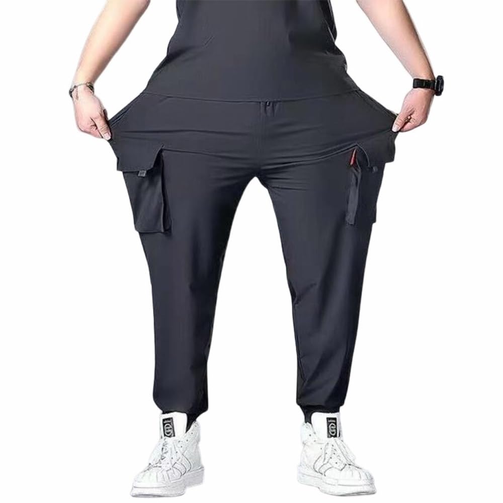 XL-8XL！超大きいサイズ 接触冷感 カーゴパンツ メンズ ロングパンツ 夏 薄手 ひんやり 涼しい 冷感パンツ ゆったり ジョガーパンツ 作業着 吸水速乾 通気性 ストレッチ 6ポケット ウエストゴム スポーツウェア カジュアルパンツ 無地 おしゃれ