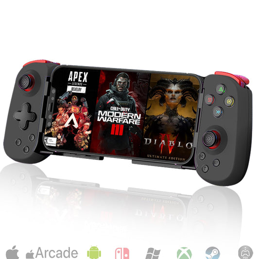 iPhoneコントローラー iPhone16/15/14/iOS 13.0以上/Android 6.0以上/iPad/PS3/4/Switch/PC用、クラウドゲーム/ストリーミング対応、ワイヤレス接続、振動モーター、3段階ターボ、連射/連射ホールド、codモバイル用コントローラー iPhone/Android、モダンコンバット5用、ブラック