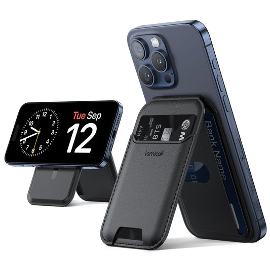 重さ改良 MagSafe対応 カード ケース スマホ スタンド : 3枚収納 magsafe 財布  ウォレット マグネット カード収納 ヴィーガンレザー カード入れ 取り外し可能 ブラック