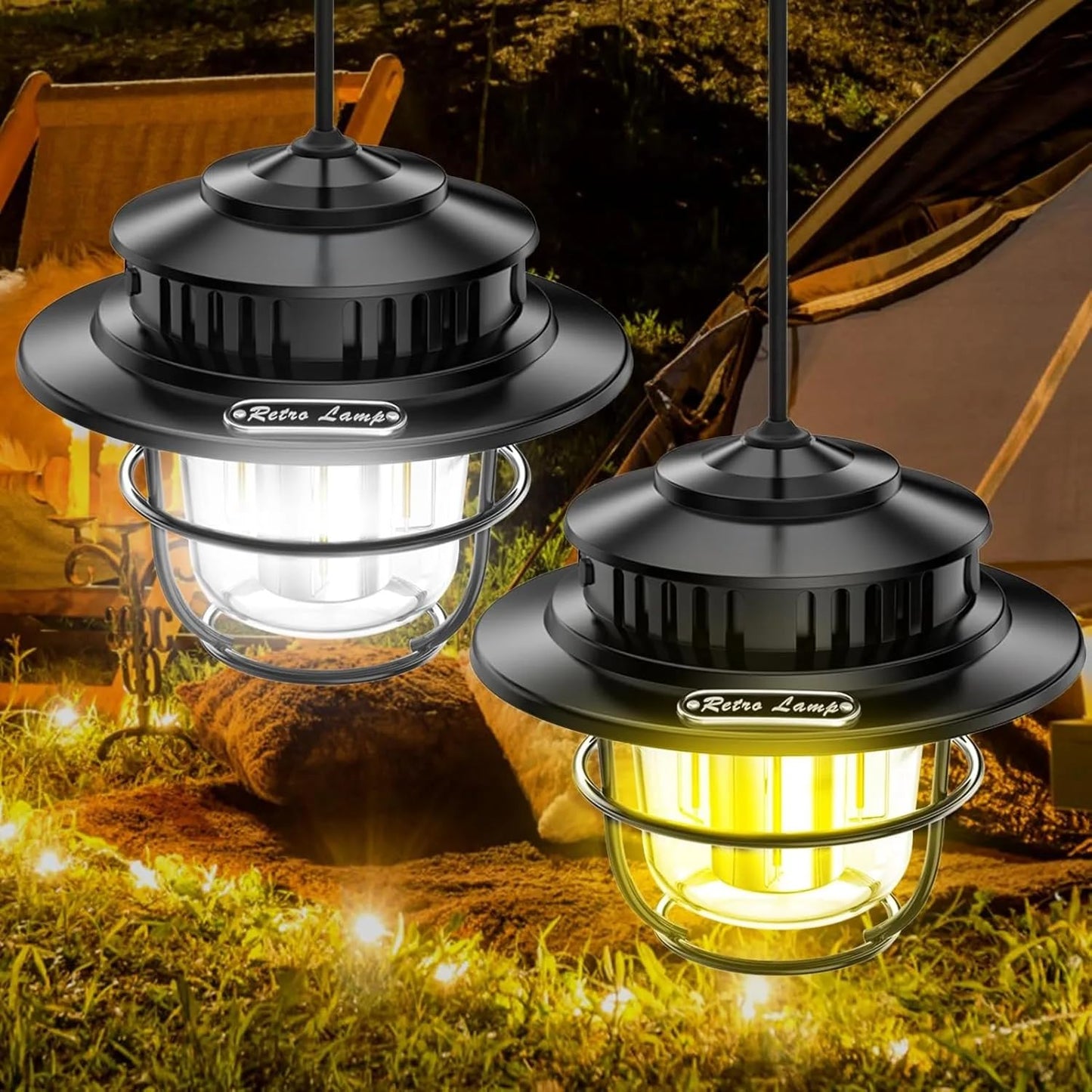 ランタン キャンプ ライト 1200mAh レトロLEDキャンプライト 充電式 LEDランタン キャンプ ランタン 吊り下げ キャンプライト テントライト 防災 携帯電灯 高輝度 IPX4防水 4つの照明モード(1300-6500K) 無段階調光 携帯フック付き サスペンション付き 夜釣り テント ハイキング 停電