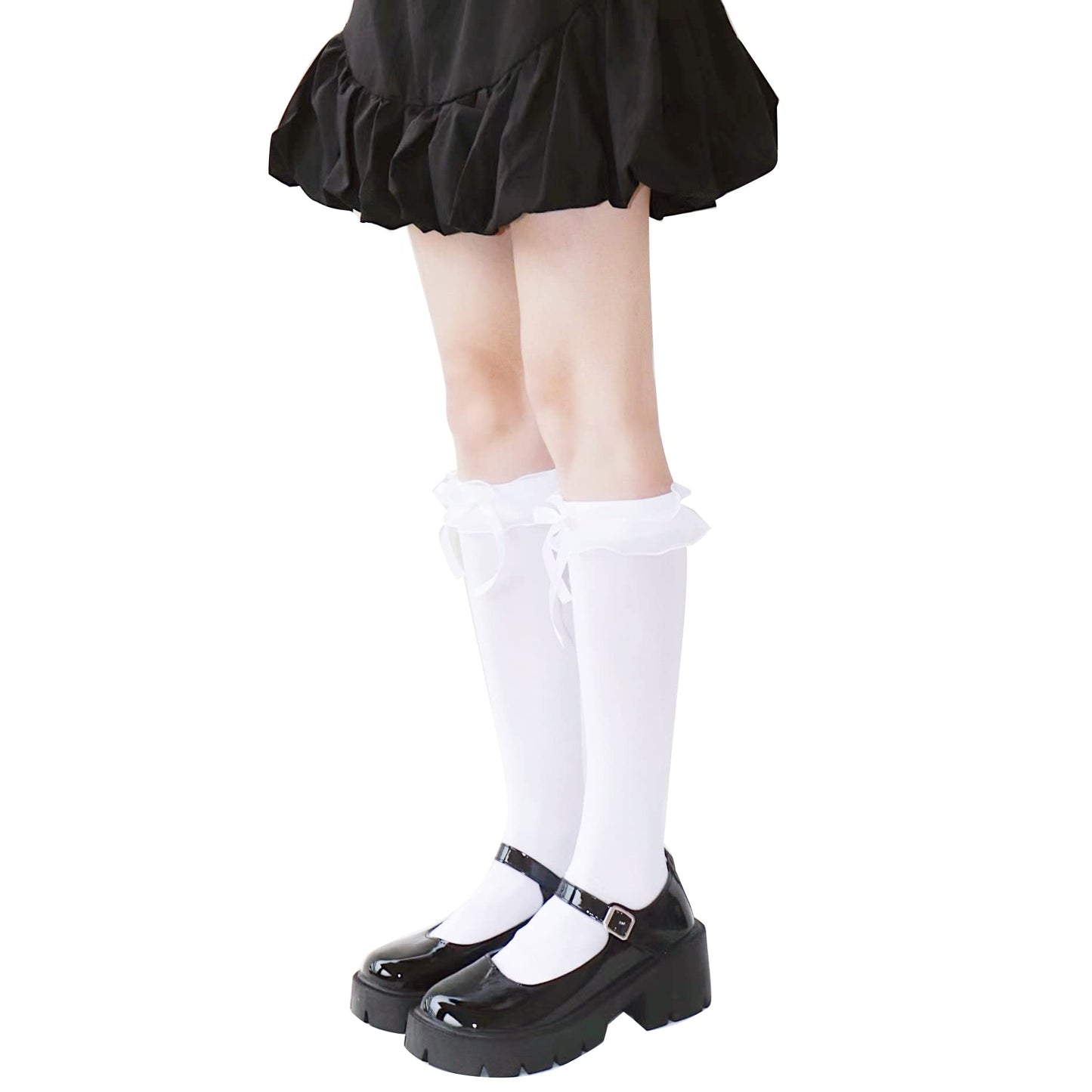 かわいい ちょう結びニーハイ cosplayや制服用 レース ロングソックス リボン 美脚 ショートソック ハイソックス 綿 無地 靴下 ニーハイソックス