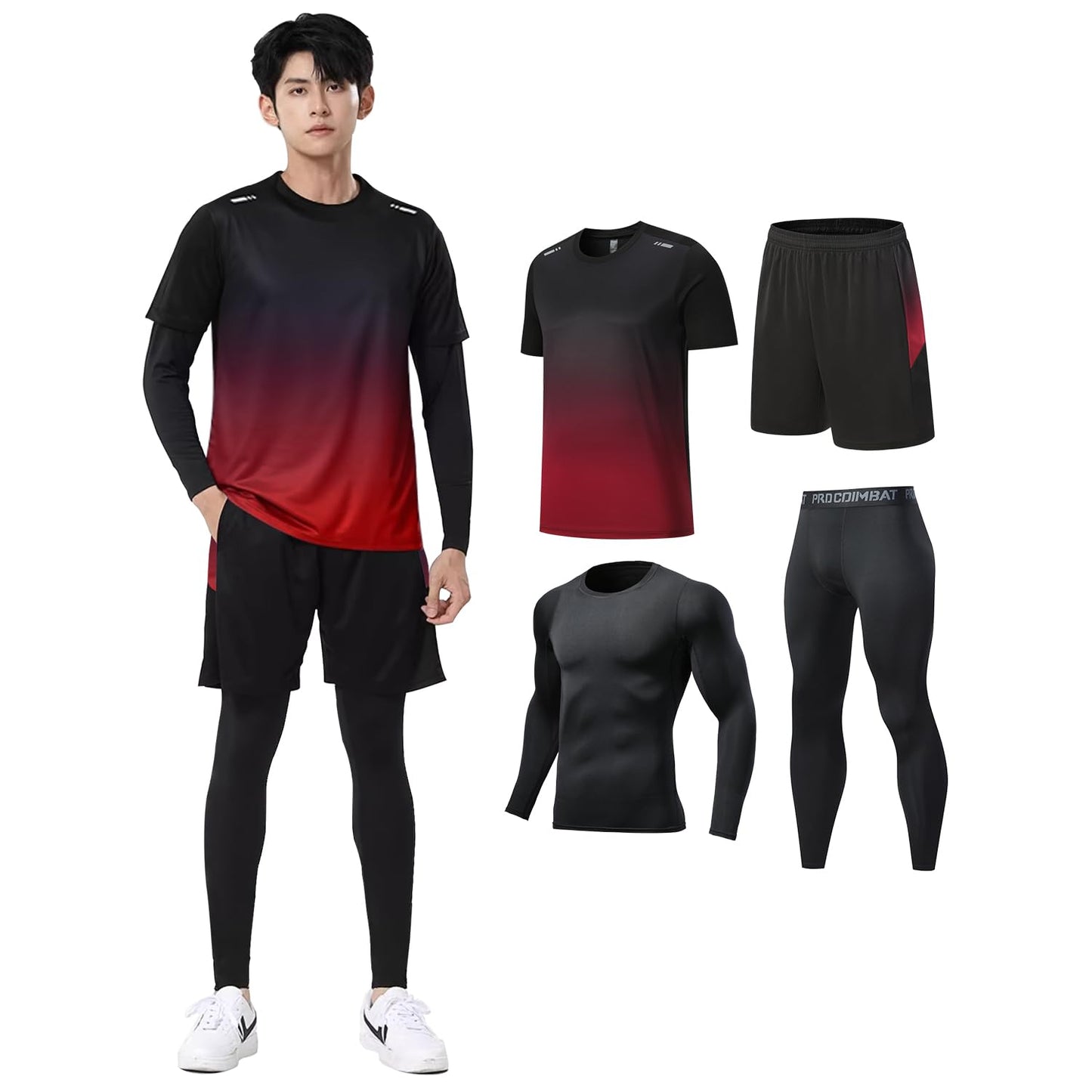 スポーツウェア メンズ レディース 上下 4点セット ランニングウェア フィットネスウェア テニスウェア サッカーウェア トレーニングウェア 吸汗速乾通気 男女兼用