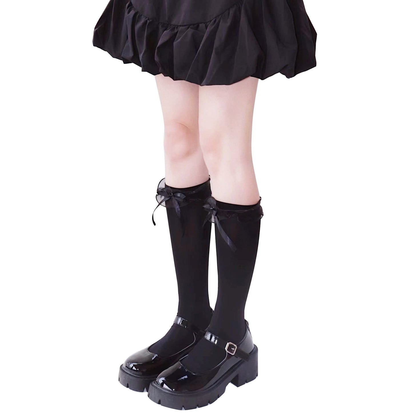 かわいい ちょう結びニーハイ cosplayや制服用 レース ロングソックス リボン 美脚 ショートソック ハイソックス 綿 無地 靴下 ニーハイソックス