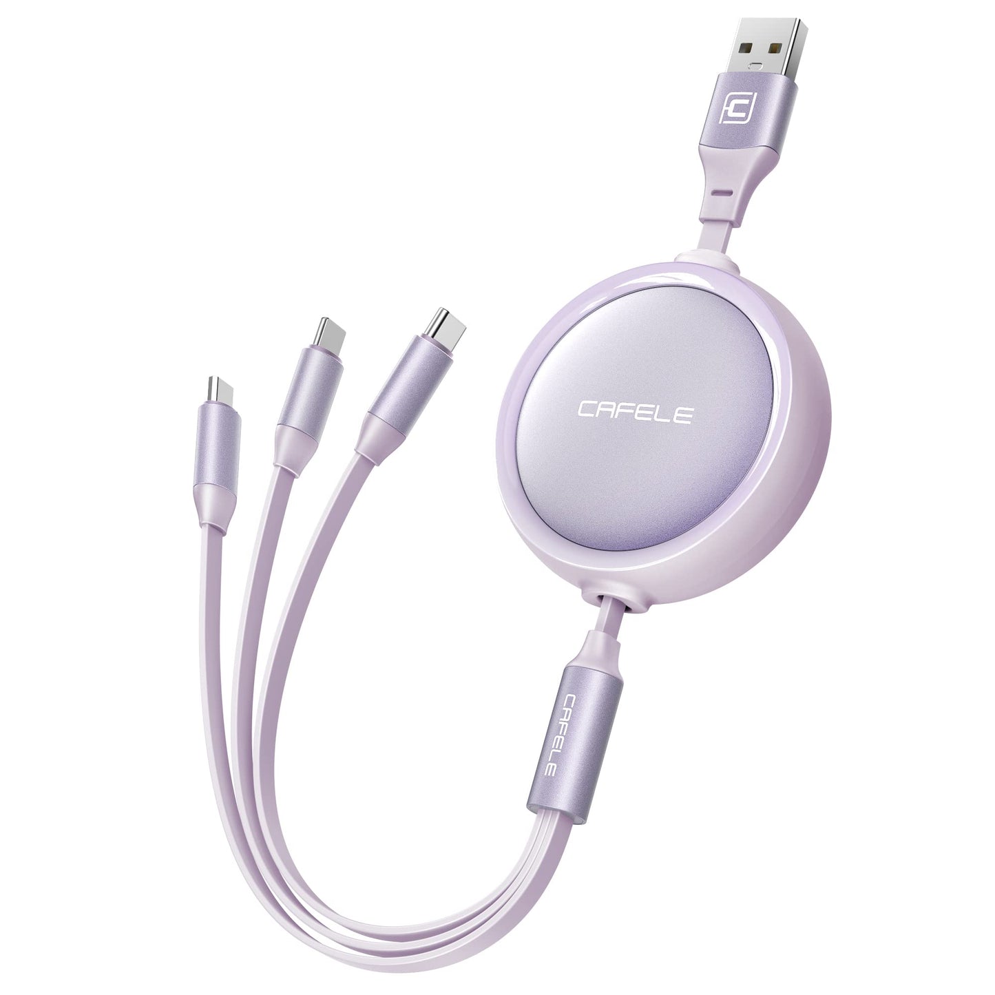 充電ケーブル 巻き取り 3in1 USBマルチケーブル 【一方向】CAFELE片手操作 3A/15W 3台同時給電可能 USB Type C Micro USB高速データ転送（I０S対応のみ）対応充電コード3種類端子（市販上のスマホ全対応）3つの異なる充電ポート