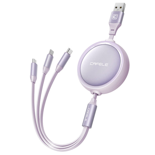 充電ケーブル 巻き取り 3in1 USBマルチケーブル 【一方向】CAFELE片手操作 3A/15W 3台同時給電可能 USB Type C Micro USB高速データ転送（I０S対応のみ）対応充電コード3種類端子（市販上のスマホ全対応）3つの異なる充電ポート