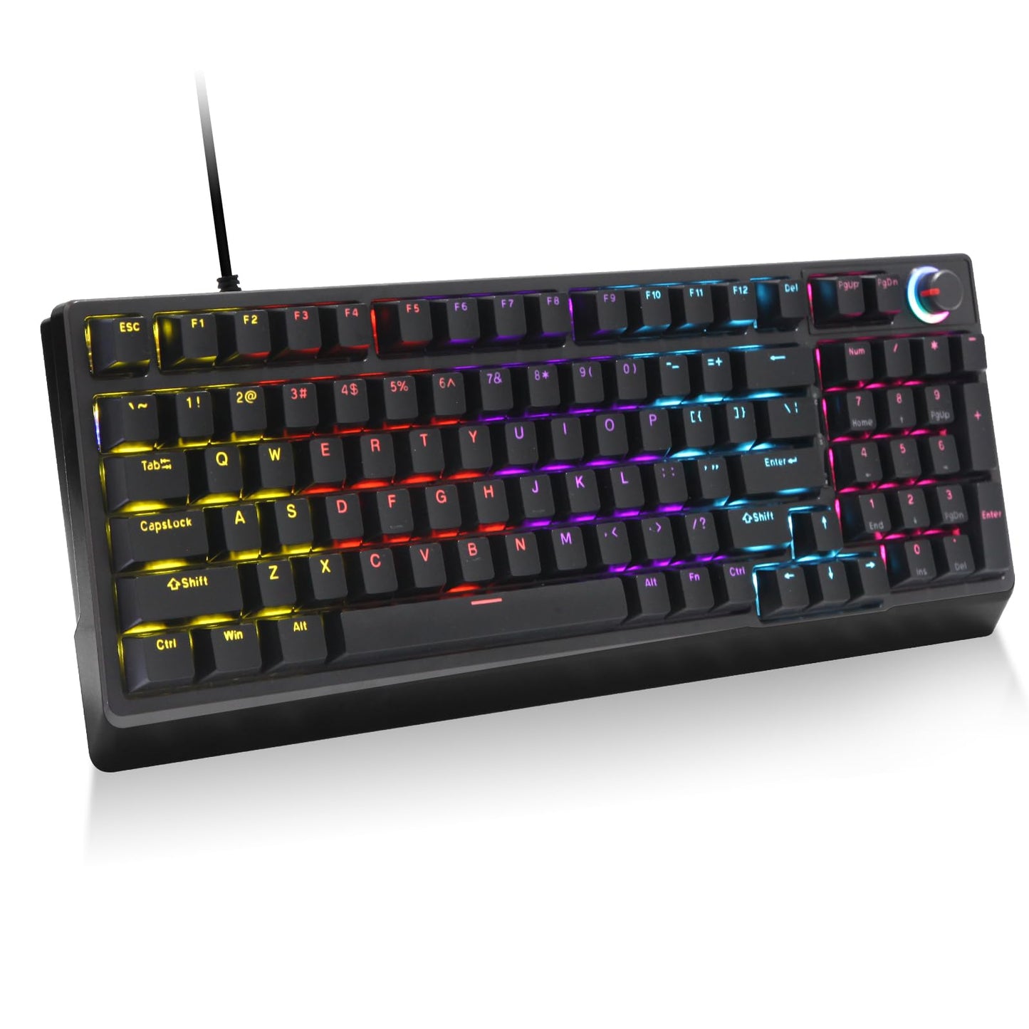 ゲーミングキーボード 赤軸 98 キー メカニカル LED バックライト付き ワード発光 USB ゲーミングきーボード有線 高速応答 数字キー付き 音量調整ノブ オフィス/ゲーミング コンピューター キーボード 贈り物