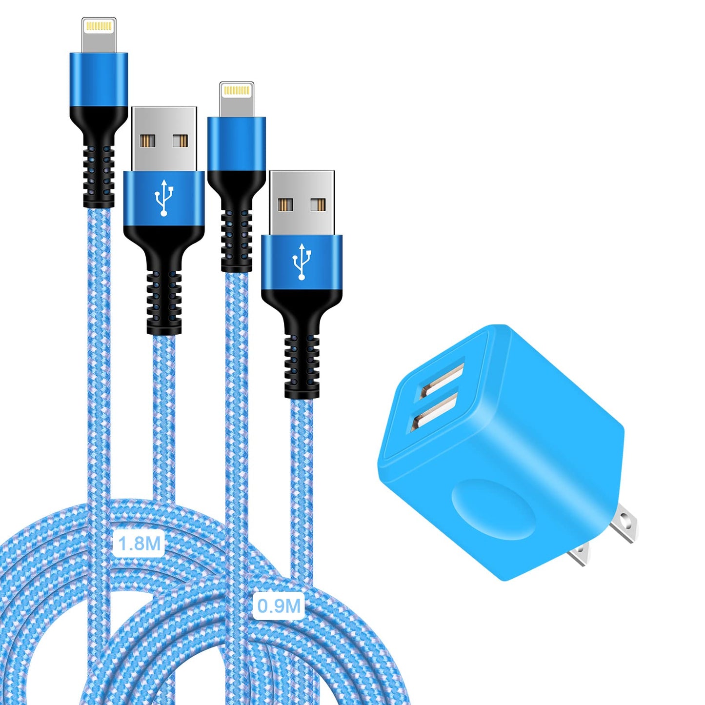 iPhone 充電器 USB 2ポート 10W ACアダプター 【PSE認証済】 ライトニングケーブル 2本付き ipad 充電器 USB コンセント スマホ充電器 急速充電 海外対応 iPhone 14 Pro コード iPhone 14/iPhone 13/12/11/X/8/7/6/5/SE2/SE3/iPad/AirPods/Android等のUSB機器対応 軽量 コンパクト