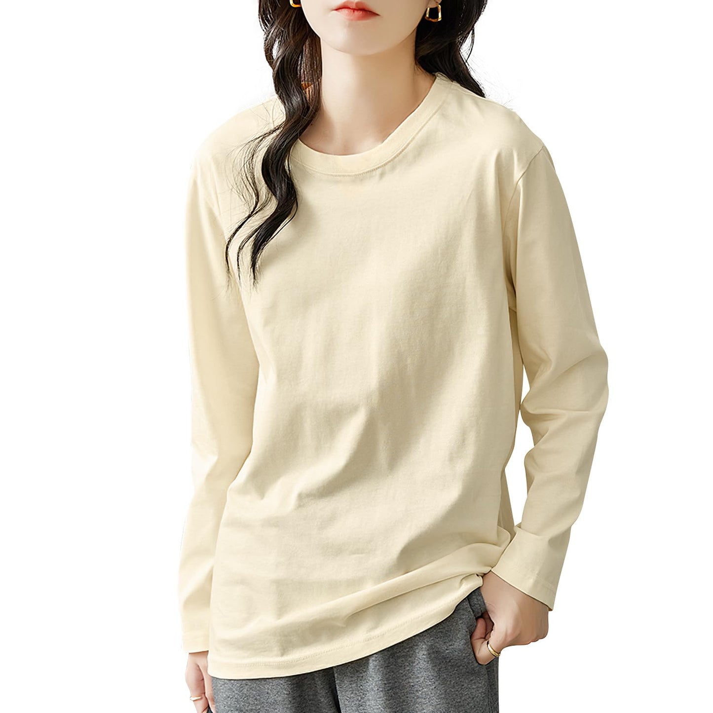 【綿100！当店１番人気】ロンティー レディース 長袖tシャツ トップス 【トレンドの新定義・ゆる感・小顔効果】 カットソー クルーネック ティーシャツ ロングスリーブ 無地 カジュアル ゆったり 重ね着 きれいめ オシャレ