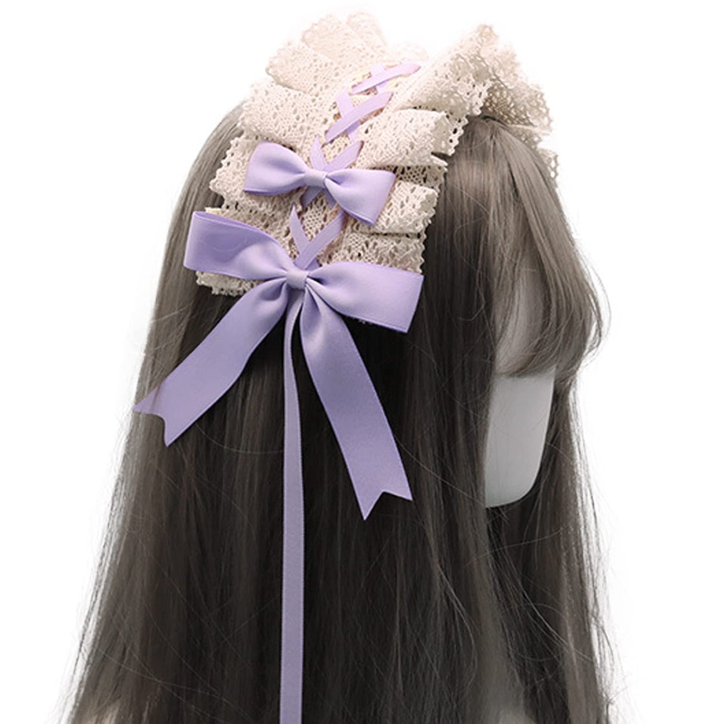 ヘッドドレス ロリータ 髪飾り ゴスロリ ヘアアクセサリー カチューシャ レース リボン 蝶結び かわいい キュート メイドカフェ lolita 多色選択