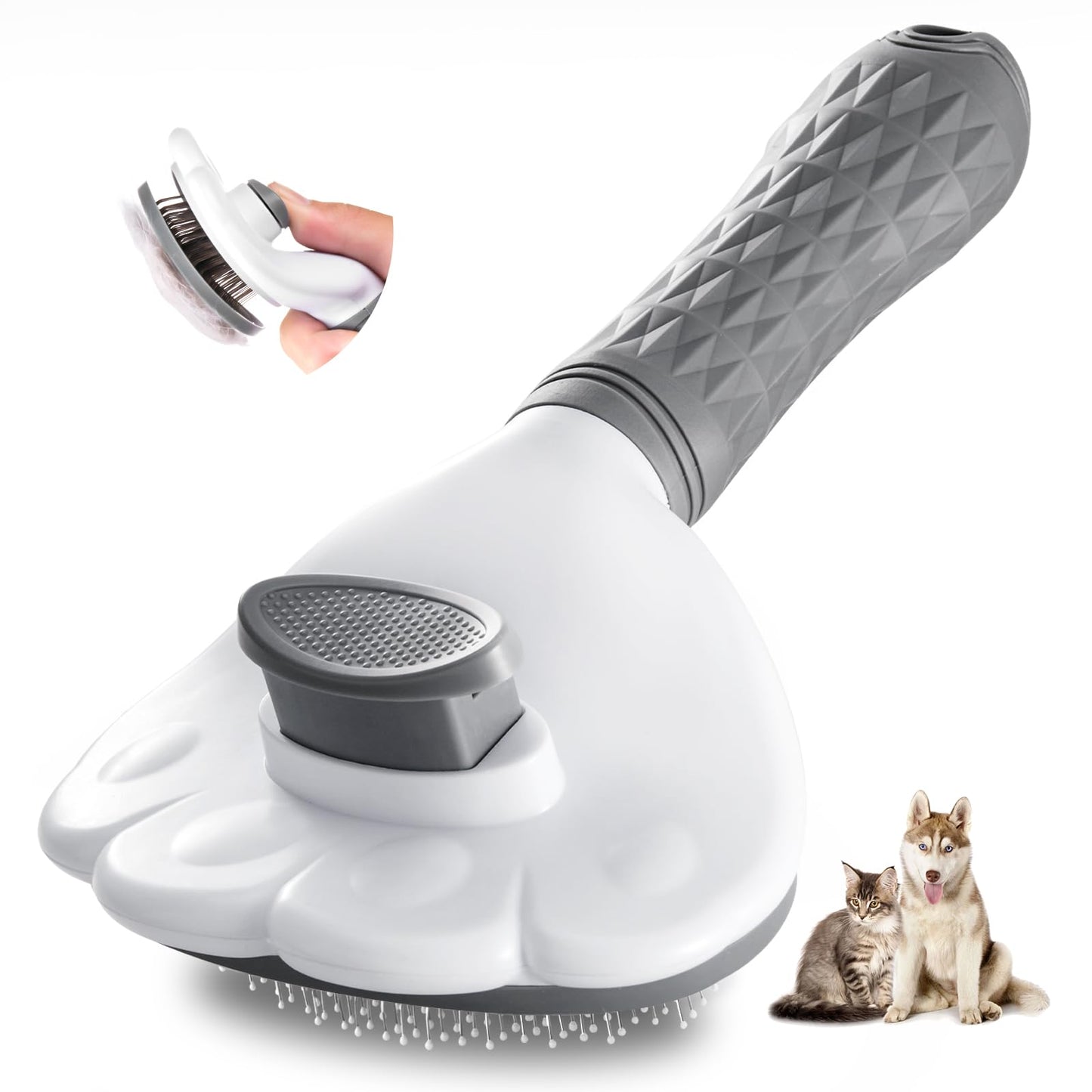 猫 犬 ブラシ ブラッシング ペット用ブラシ スリッカーブラシ 猫 犬 ワンプッシュ式で 毛取りブラシ マッサージ くし 滑り止め 耐久性 抜け毛除去もつれた毛を取り除く 肌に優しい 犬猫兼通 長毛 短毛 グレー