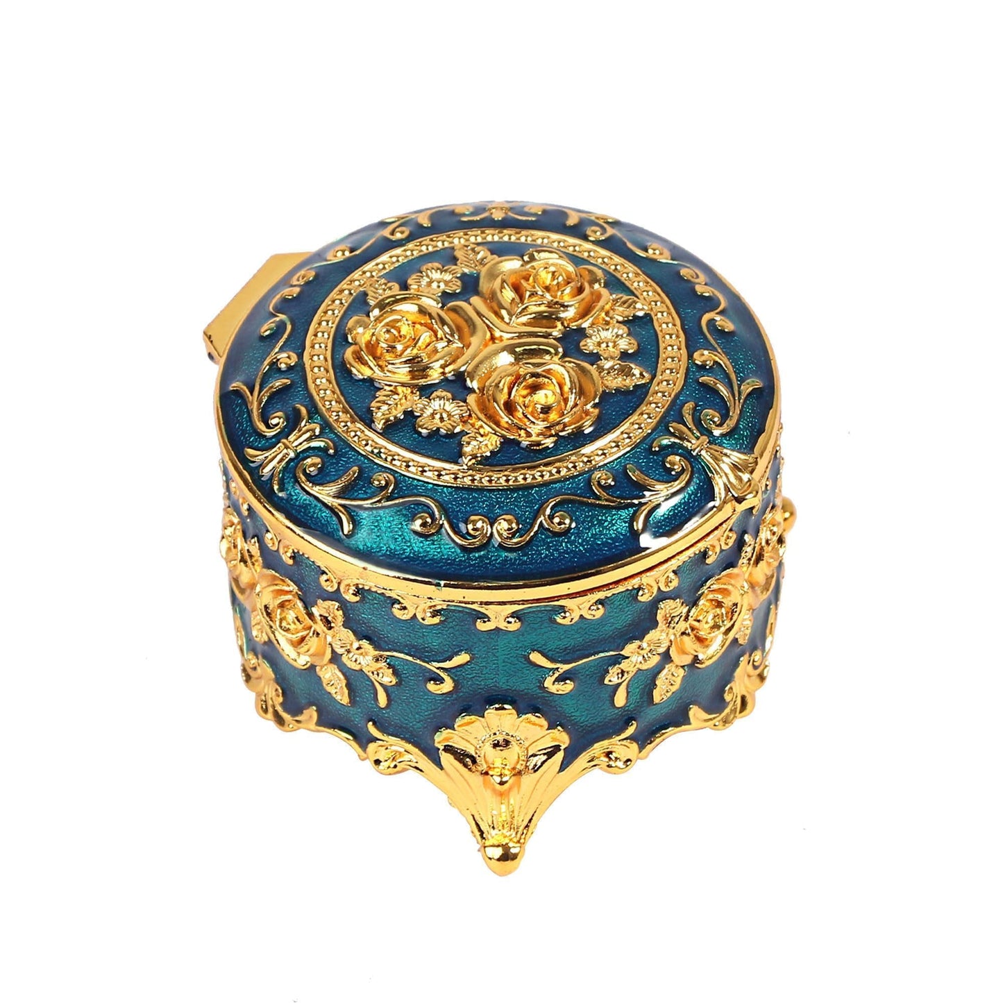 ジュエリーボックス 宝石箱 ジュエリー収納 ジュエリーケース アクセサリー収納 合金製 ジュエリー入れ 花柄 華麗 ブルー