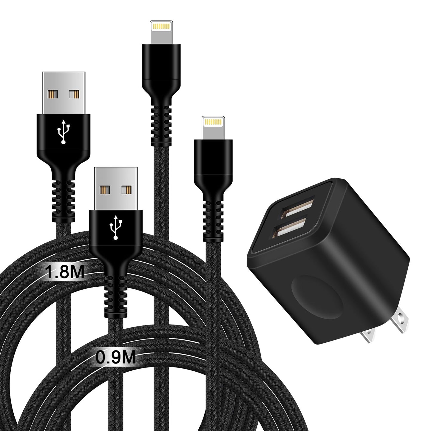 iPhone 充電器 USB 2ポート 10W ACアダプター 【PSE認証済】 ライトニングケーブル 2本付き ipad 充電器 USB コンセント スマホ充電器 急速充電 海外対応 iPhone 14 Pro コード iPhone 14/iPhone 13/12/11/X/8/7/6/5/SE2/SE3/iPad/AirPods/Android等のUSB機器対応 軽量 コンパクト