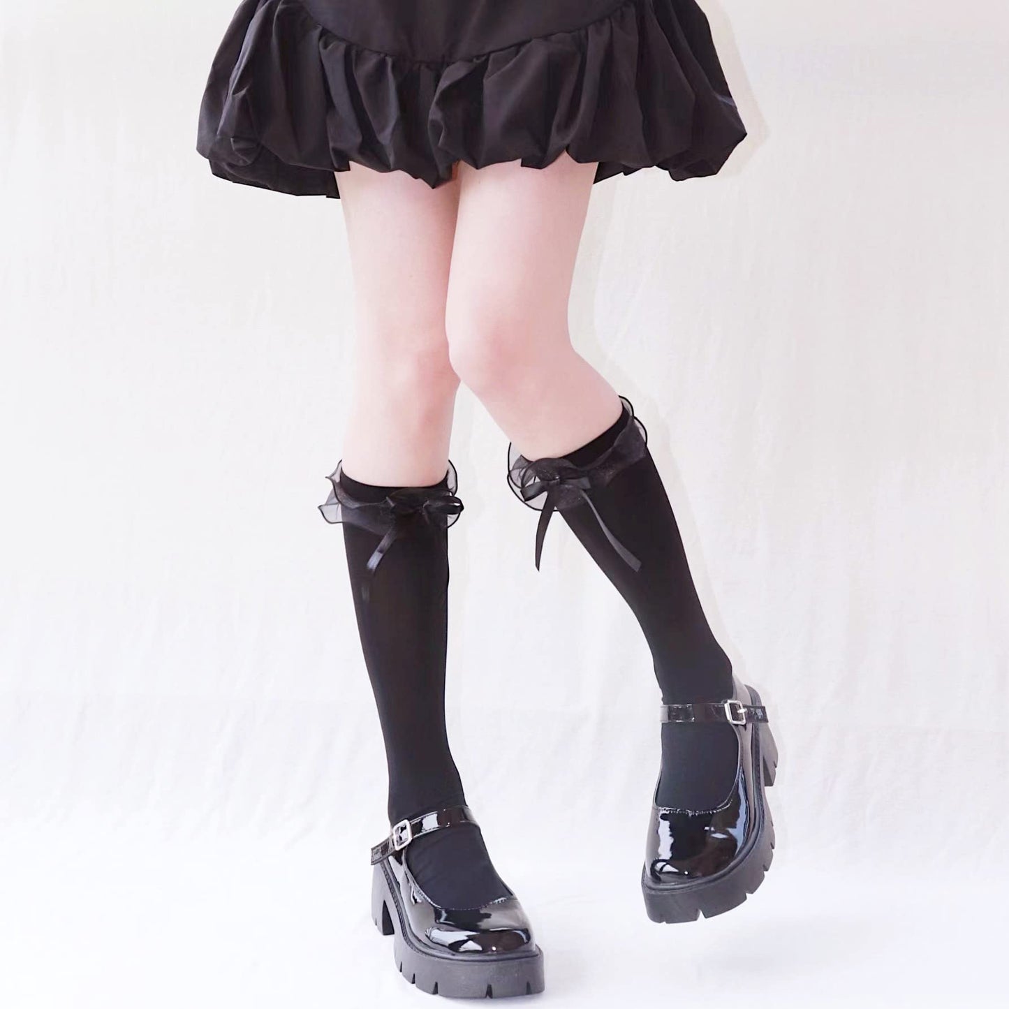 かわいい ちょう結びニーハイ cosplayや制服用 レース ロングソックス リボン 美脚 ショートソック ハイソックス 綿 無地 靴下 ニーハイソックス