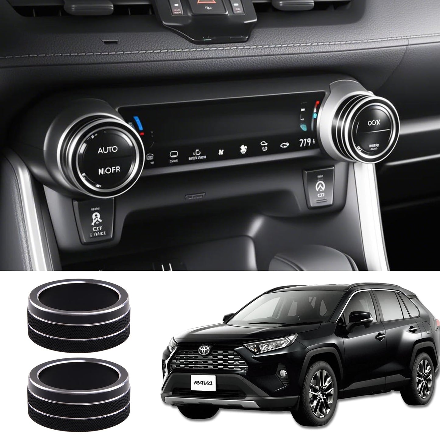 トヨタ RAV4 50系 アルミエアコンスイッチカバー エアコンスイッチノブカバー カー エアコンスイッチ エアコンダイヤルカバー インテリアパネル アクセサリー 新型 RAV4 2019年～XA50系 アルミ合金 2P【ブラック】