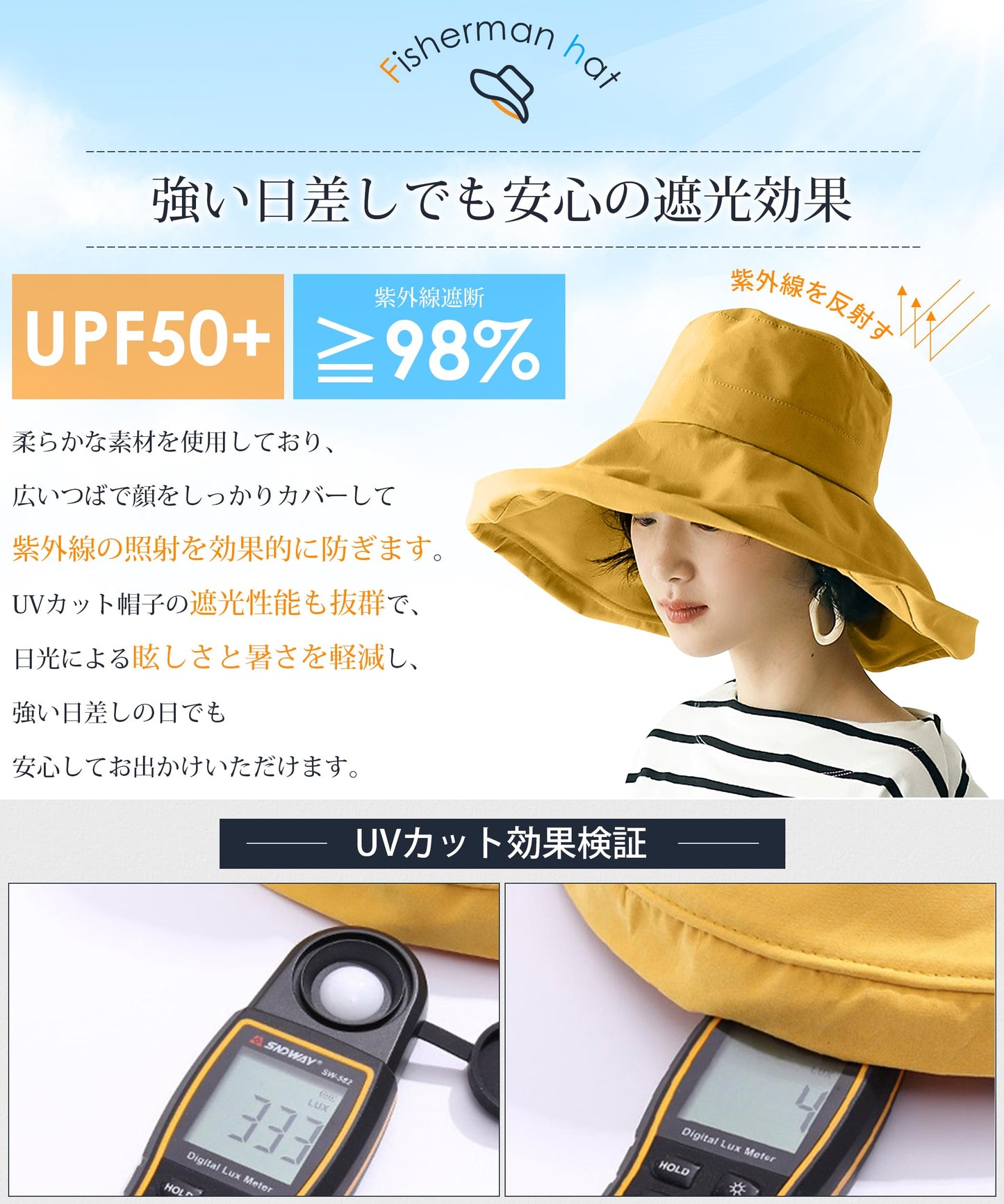 UVカット帽子 レディース 【13cm超広つば・UPF50+認証済み・日差し徹底ガード】 型崩れしない つば広 紫外線対策 風で飛ばない 日除け帽子 小顔効果 レディースハット 折りたたみ 携帯便利 あご紐
