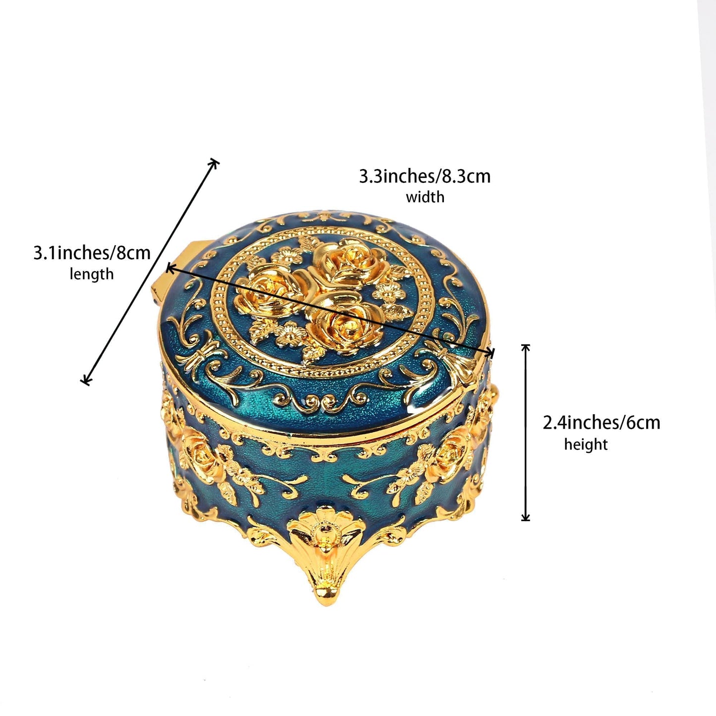ジュエリーボックス 宝石箱 ジュエリー収納 ジュエリーケース アクセサリー収納 合金製 ジュエリー入れ 花柄 華麗 ブルー