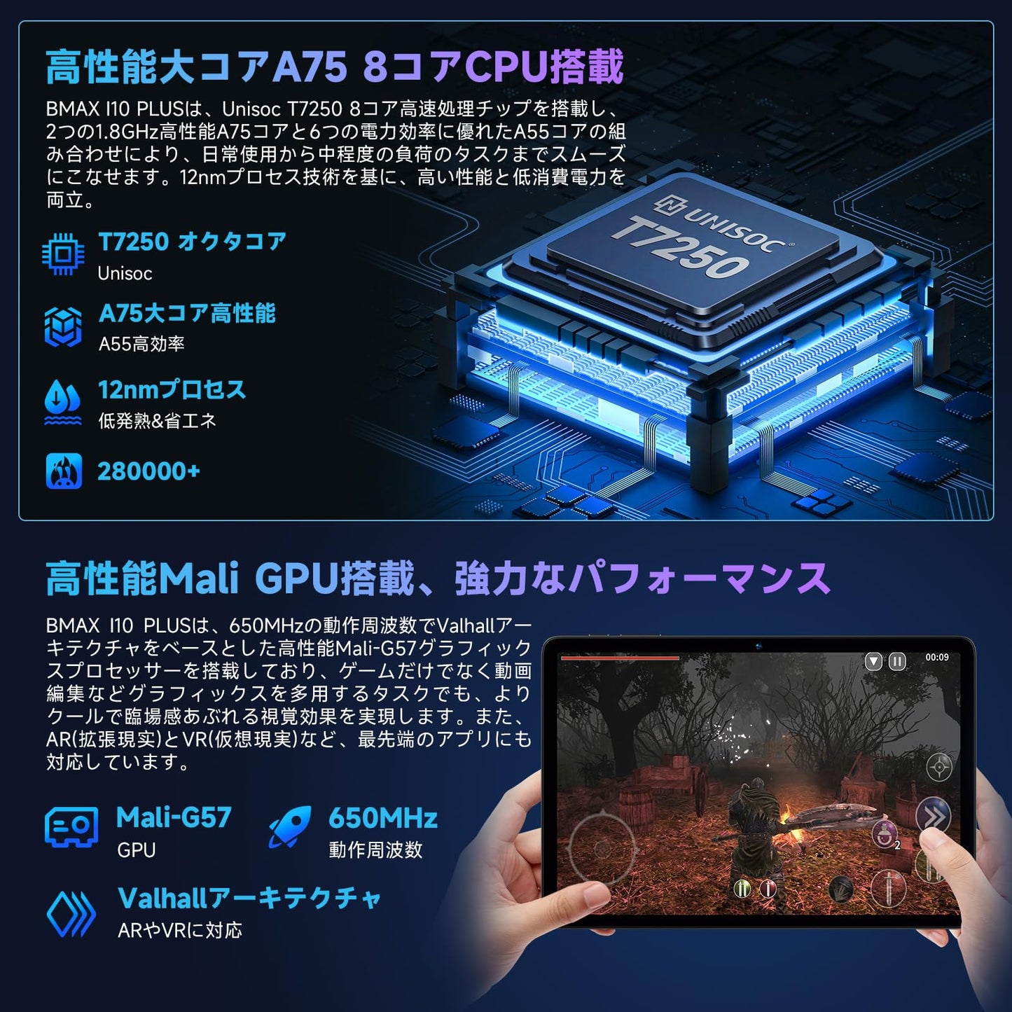 【Android 15 タブレット 初登場】Bmax I10 Plus アンドロイド 15 タブレット 10インチ、16GB+128GB+1TB拡張、WidevineL1 Netflix対応、8コアCPU T7250 tablet、6000mAh+Type-C充電+5GWiFi+BT5.2、OTG+顔認識+無線投影+画面分割+FMラジオ、Android 15 10インチ wi-fiモデル