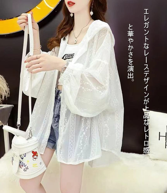 カーディガン レディース きれいめ レース トップス UVカット 体型カバー 透け感 冷房対策 おしゃれ 可愛い 春 夏 秋 洗える