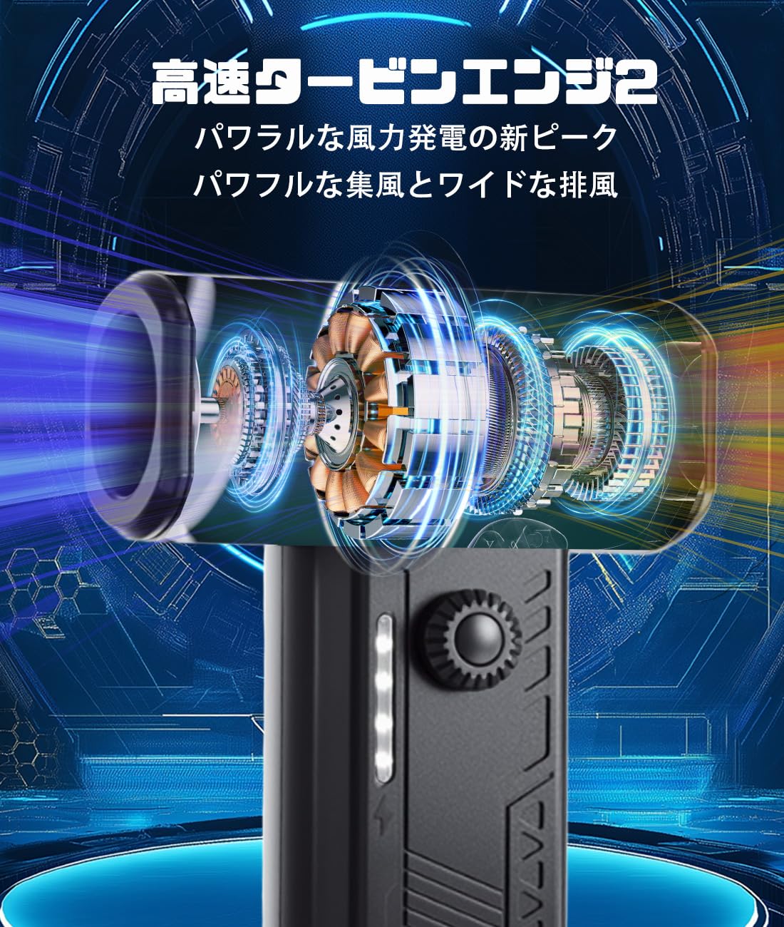 エアダスター 電動 ターボジェットファン 超強力回転速度 ＬＥＤライト付き クリーニングセット付き(10点) 130,000RPM 無段階の風力調整が可能 充電式 コンパクトミニジェット扇 小型 軽量 携帯に便利 大容量 多用途パソコン/キーボード/エアコン/車内/BBQ送風機など