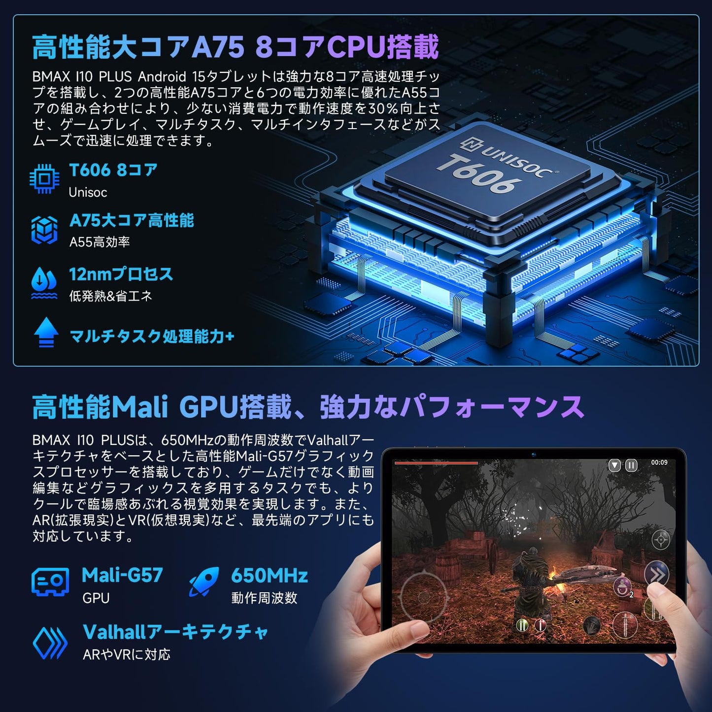 【Android 15 タブレット 初登場】Bmax I10 Plus アンドロイド 15 タブレット 10インチ、12GB+128GB+1TB拡張、WidevineL1 Netflix対応、8コアCPU T606 タブレット、6000mAh+Type-C充電+5GWiFi+BT5.0、OTG+顔認識+無線投影+画面分割+FMラジオ、Android 15 タブレット 10インチ wi-fiモデル