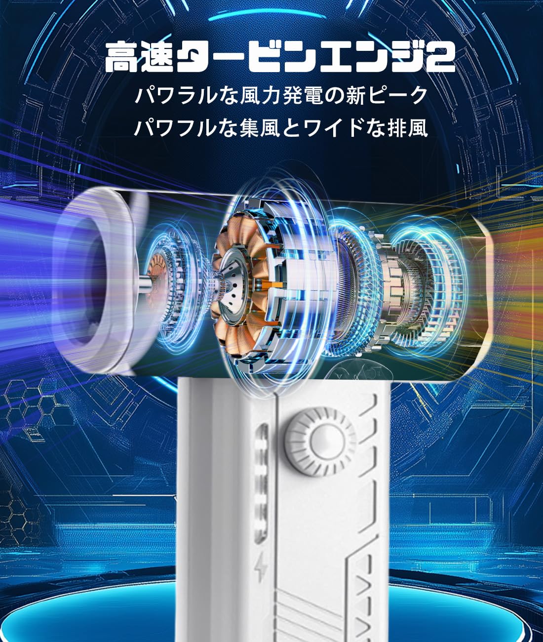 エアダスター 電動 ターボジェットファン 超強力回転速度 ＬＥＤライト付き クリーニングセット付き(10点) 130,000RPM 無段階の風力調整が可能 充電式 コンパクトミニジェット扇 小型 軽量 携帯に便利 大容量 多用途パソコン/キーボード/エアコン/車内/BBQ送風機など