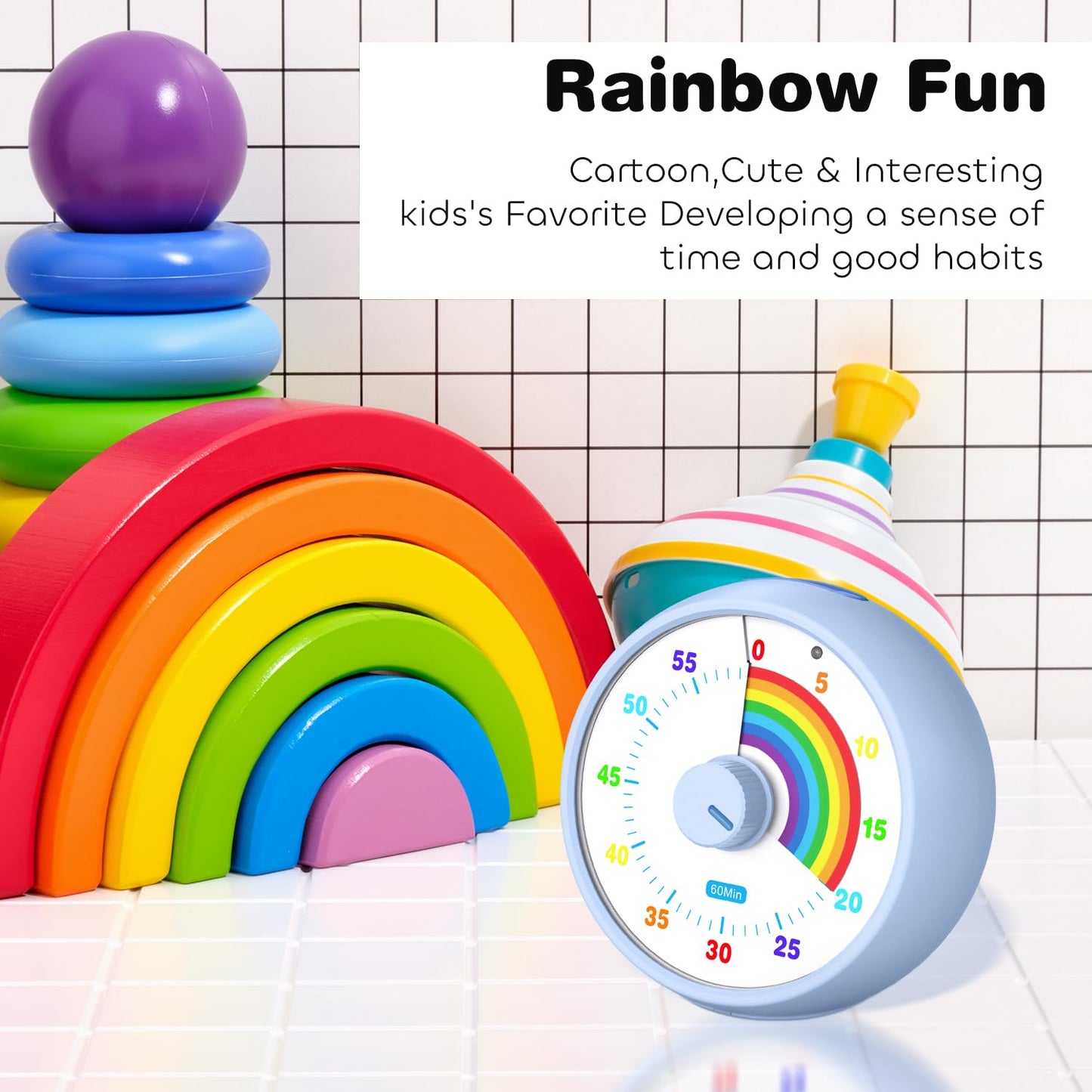 子供用60分ビジュアルタイマー 教室&キッチン用カウントダウンタイマー 勉強用デスクタイマー レインボー柄の子供用タイムマネージャーツール