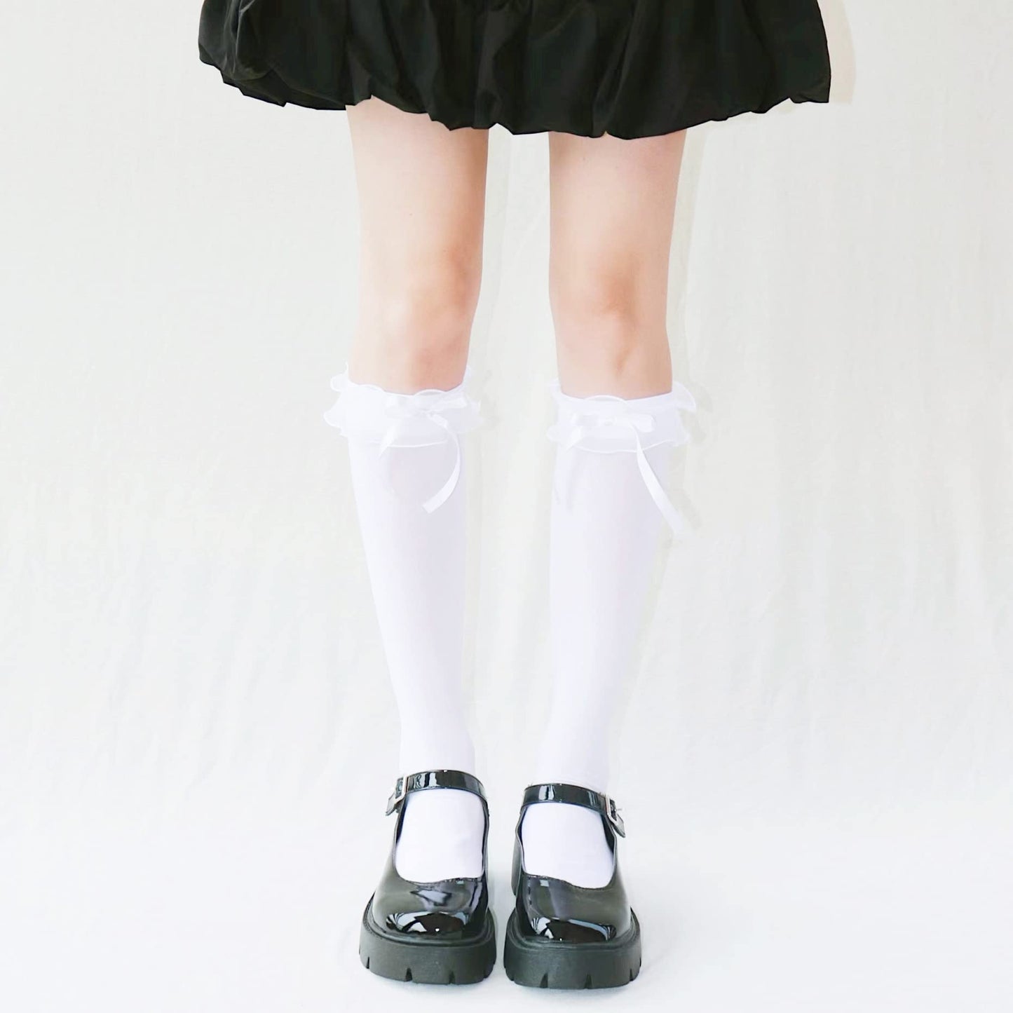 かわいい ちょう結びニーハイ cosplayや制服用 レース ロングソックス リボン 美脚 ショートソック ハイソックス 綿 無地 靴下 ニーハイソックス