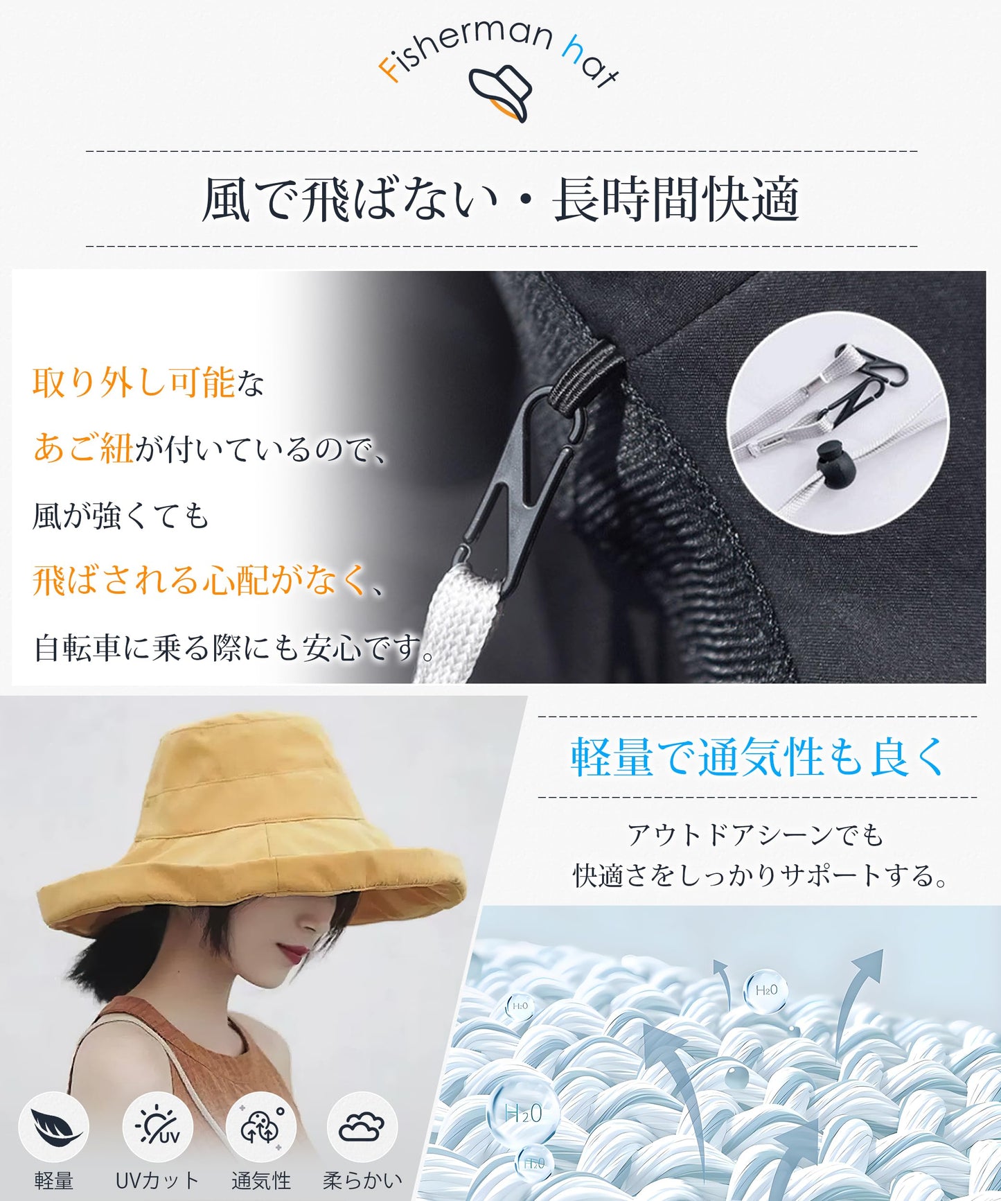 UVカット帽子 レディース 【13cm超広つば・UPF50+認証済み・日差し徹底ガード】 型崩れしない つば広 紫外線対策 風で飛ばない 日除け帽子 小顔効果 レディースハット 折りたたみ 携帯便利 あご紐