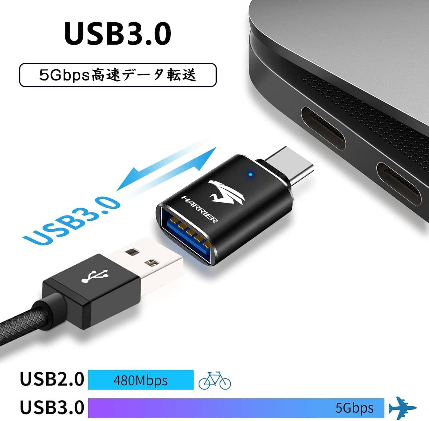 【2個セット】トヨタ ハリアーHarrier 80系 Type-CからUSB変換 ハリアー80系専用アクセサリー USB3.0変換アダプタ 充電 データ転送 設定不要 プラグ＆プレイ (ブラック)