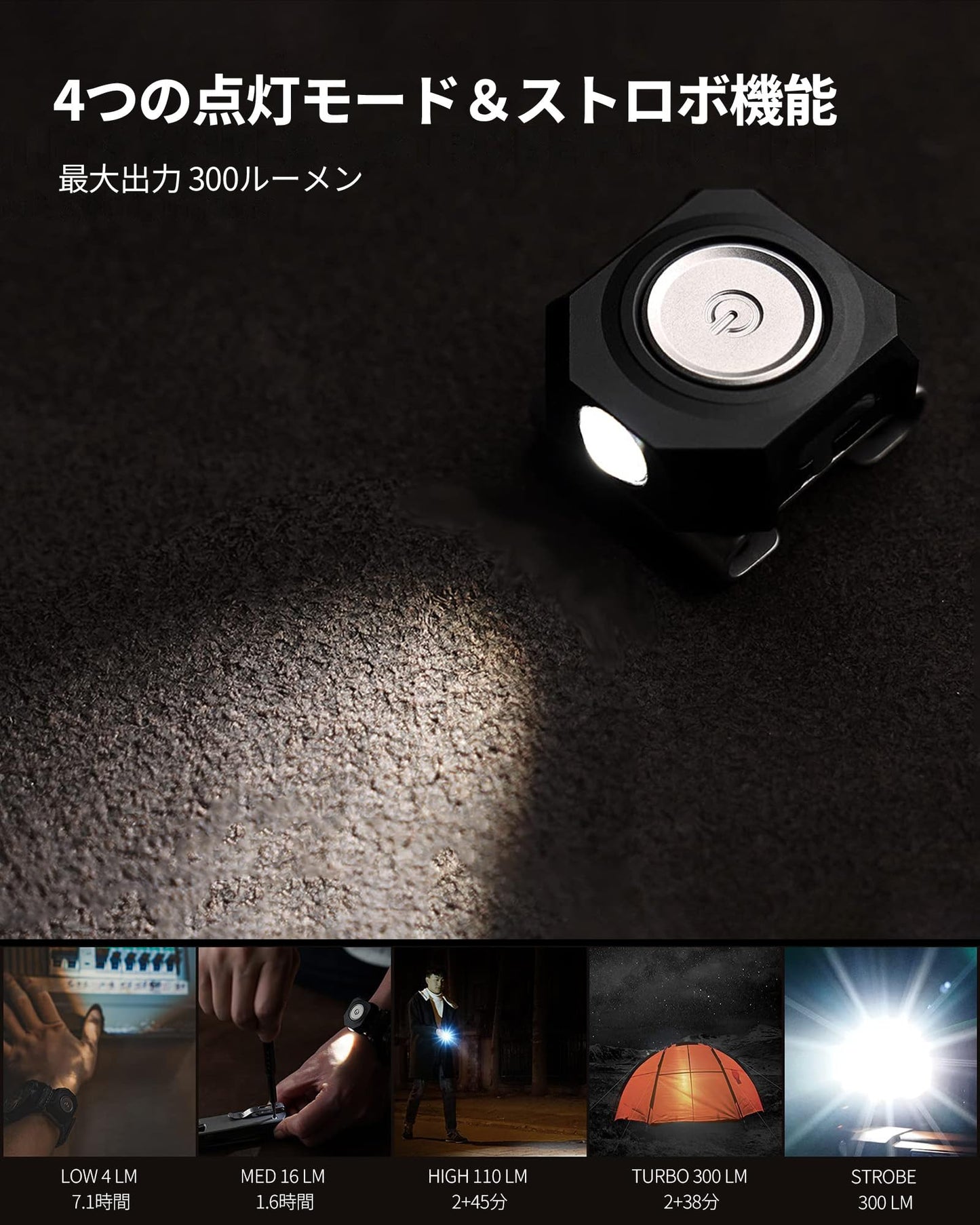 MecArmy CPLU 手首用フラッシュライト、コンパクトなUSB-C充電式EDC LEDライト、最大300ルーメン、誤作動防止ダブルクリック機能、IPX6防水仕様、ランニング・夜間歩行・ハイキングに最適、時計バンド・ストラップシステム対応