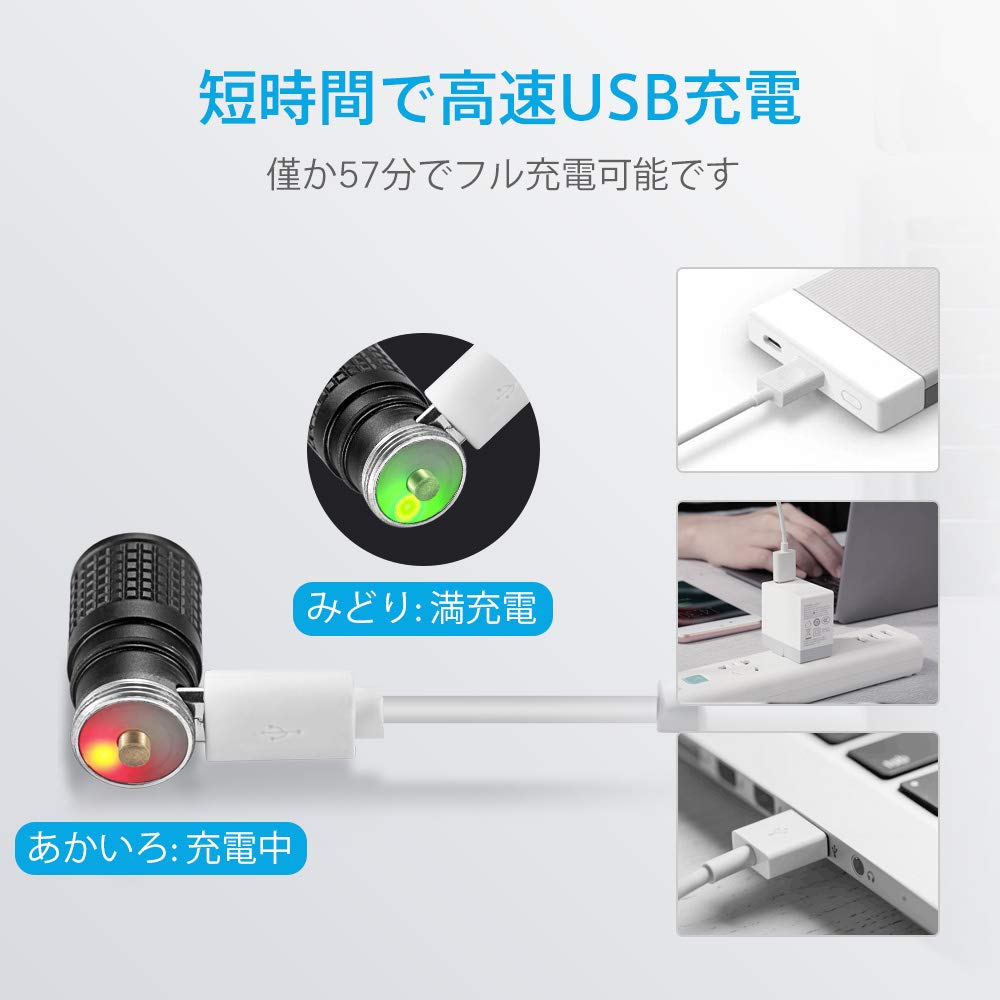 LUMINTOPキーホルダーLED懐中電灯USB充電式最大130ルーメン実用点灯4時間 2モード IPX8防水 1.5M耐衝撃