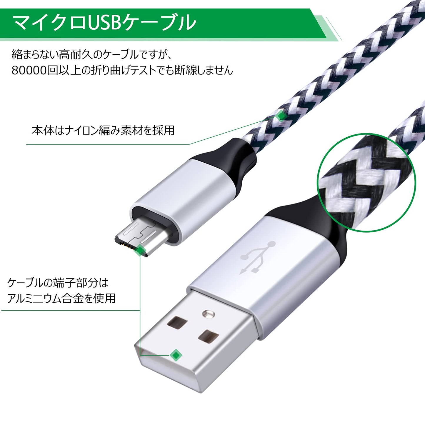 USB充電器 2ポート USB コンセント  USB ケーブル*1.8M USB電源アダプタ ACアダプター 2.1A急速充電器 android 充電ケーブル 高耐久ナイロン編み スマホ 充電器 携帯充電器 Galaxy S7 S6 Edge A6 J8 J5, LG V10 G4 G3 K30 K20 PlなどUSB-A 機器に対応(ブラック)