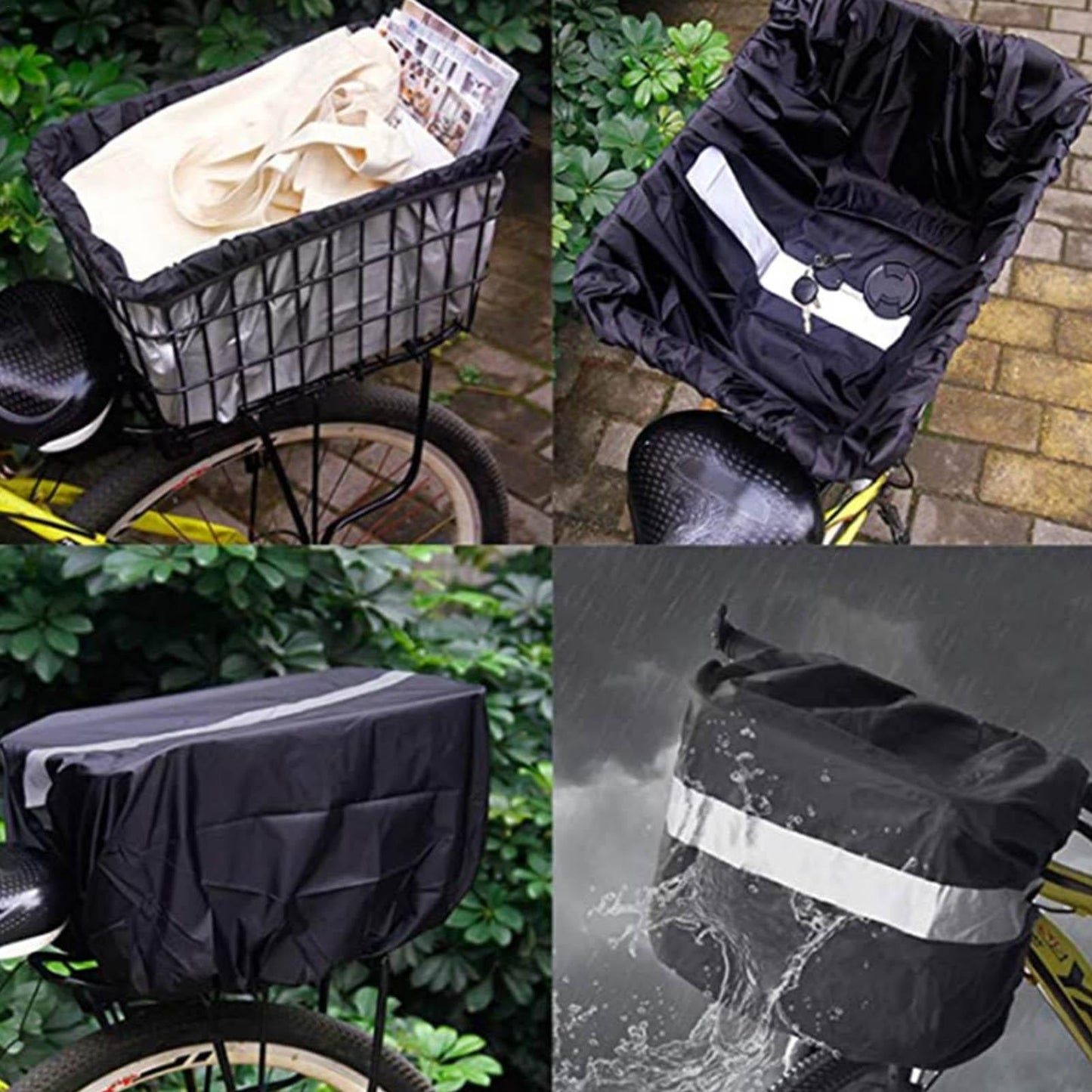 自転車バスケット カバー - 防水 かごカバー 反射材付き | 自転車カゴ用撥水カバー | 暖かく柔らかい小型ペット自転車バスケットカバー | 前部用レインカバー自転車バスケット | 通勤 前かご カバー