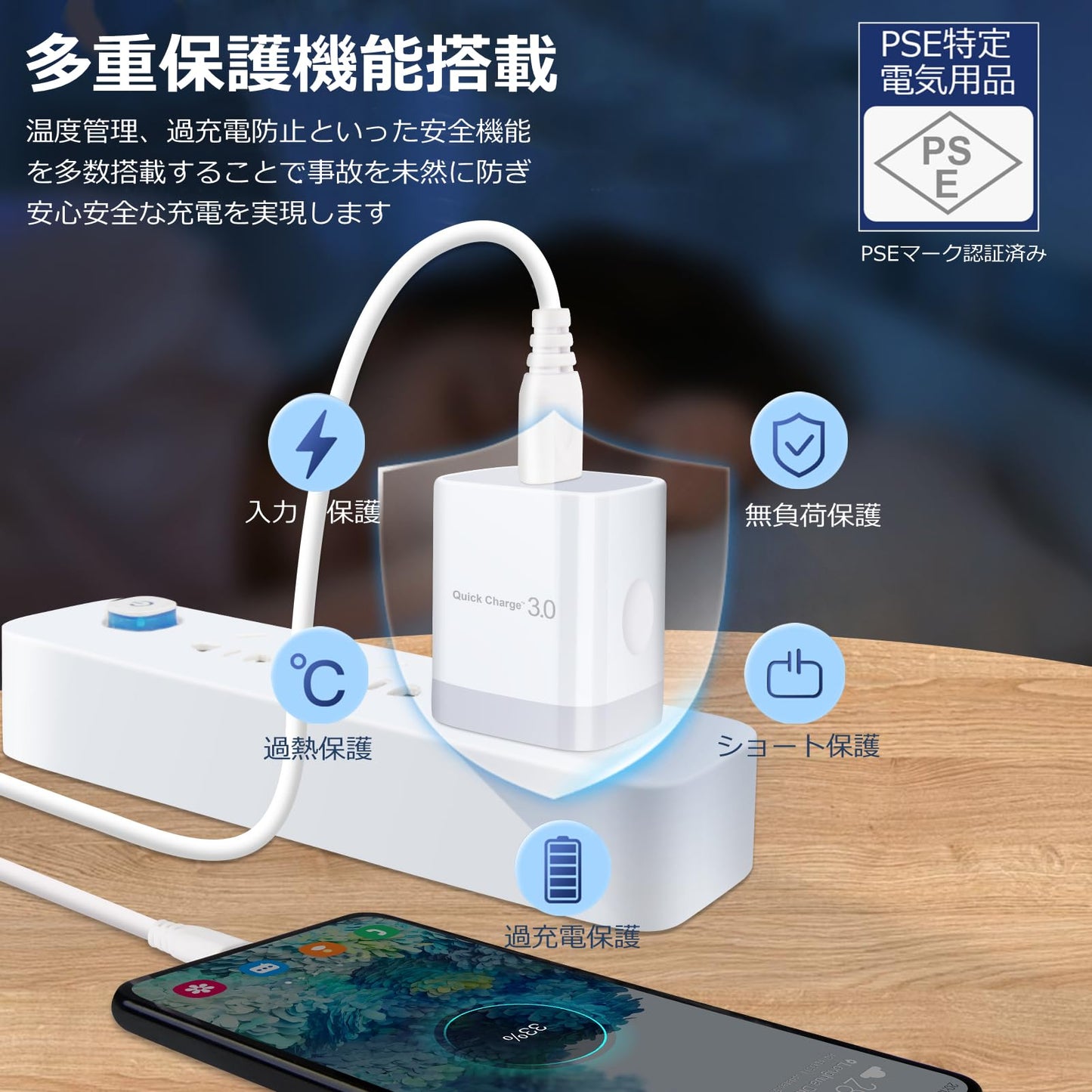 sb 插座 充电器 18W QC3.0 快速充电器 AC适配器 iPoto 手机充电器 android 智能手机 充电器 轻巧 小巧 适用于海外 iPhone/iPad/Android 等USB设备(2个套装・白色)