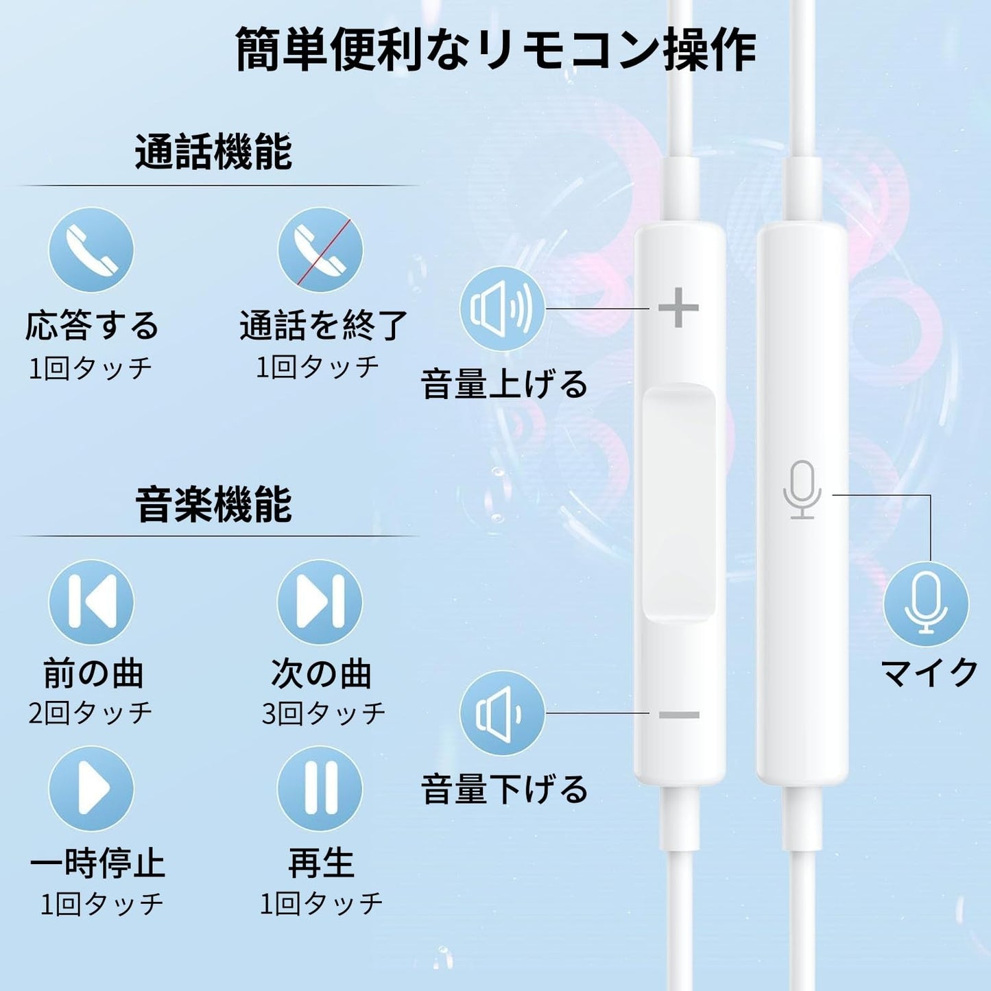 イヤホン タイプc イヤホン 有線 iPhone15/iPhone16/Galaxy/Xperia/Google/iPadなど対応 Type-c イヤホン マイク付きクリア通話 USB Type-Cインターフェース機器に対応できる