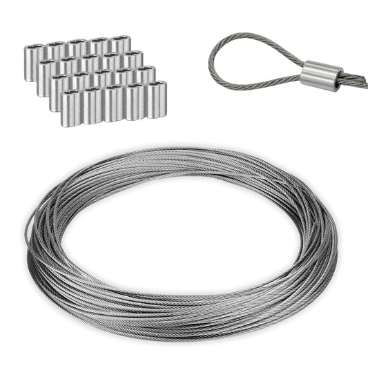 ワイヤーロープ ワイヤー ステンレス 長さ10M 直径2.5mm 7×7構造 8文字型アルミスリーブ付き 20個 ステンレスロープ ステンレスワイヤー 物干しロープ 耐食性 防錆 フェンス DIY 多用途 落下防止 テント 林業 PureSino (シルバー_2.5mm)