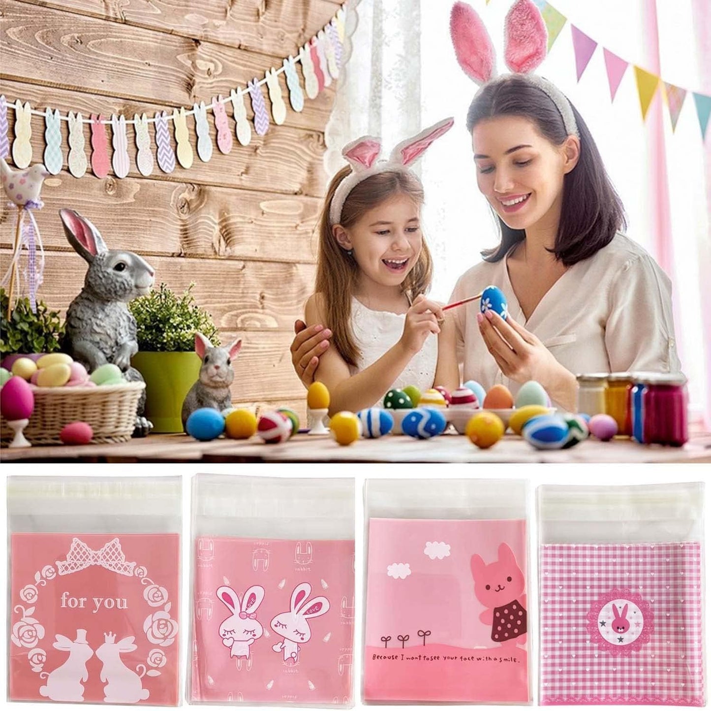 自粘着バッグ 200pcs 小分け袋 10*11+3cm 厚手半透明袋 ギフトバッグ DIY 手作り袋 ジュエリー袋 可愛いお洒落ポーチ ラッピングポーチ アクセサリー収納 小物入れプラスチックバッグ (4カラ-200pcs)