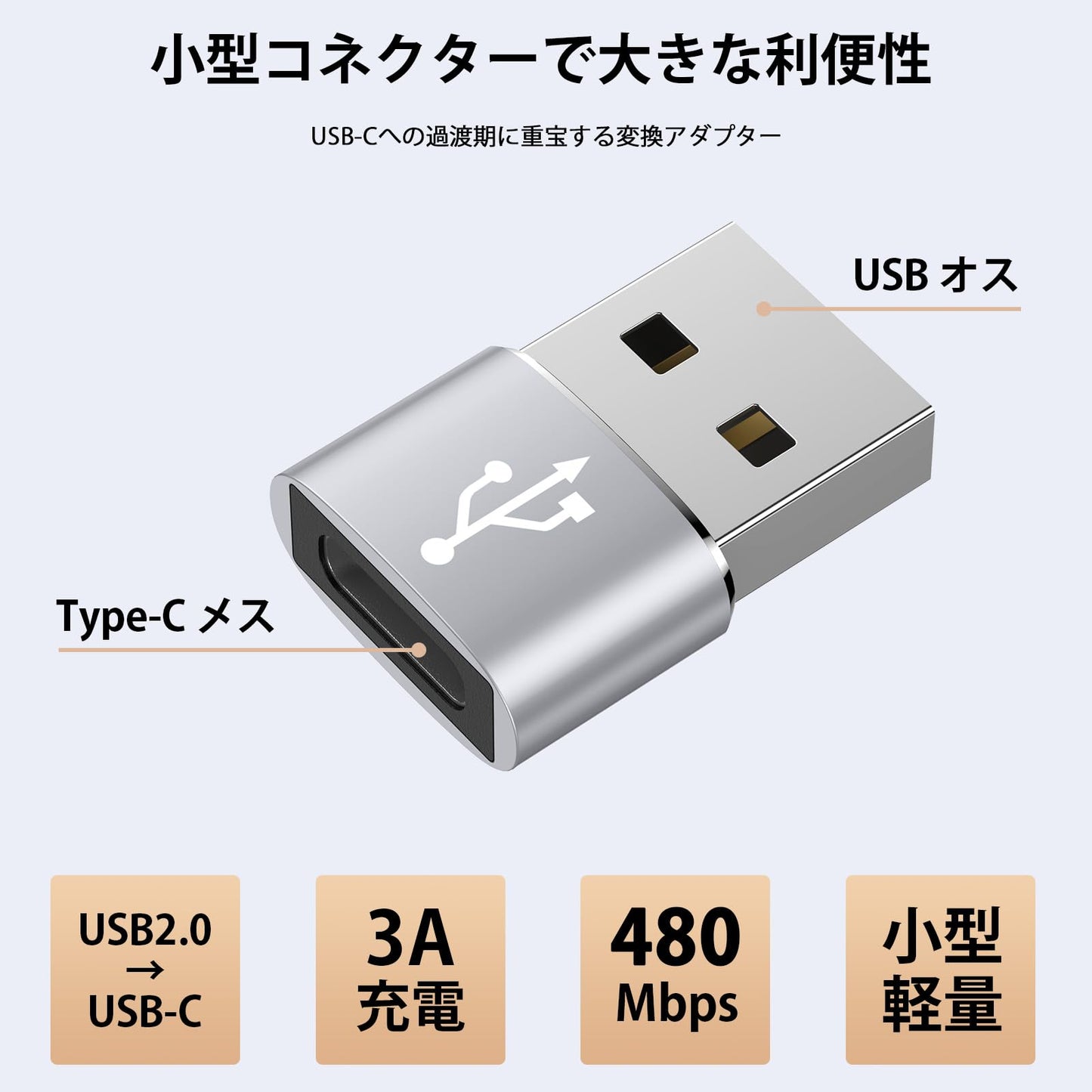 USB Type-C 変換アダプタ USB タイプC （メス） To USB 2.0（オス） [ QC3.0 急速充電・高速データ転送同期] Windows 10 / Mac OS MacBook iPad Pro iPhone 13/12/11 Pro Maxなどに対応 ブラック