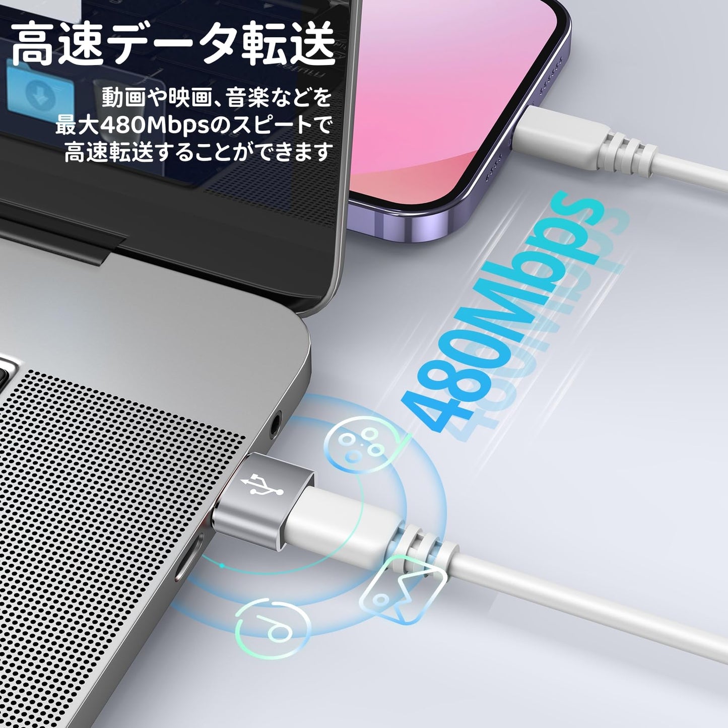 USB Type-C 変換アダプタ USB タイプC （メス） To USB 2.0（オス） [ QC3.0 急速充電・高速データ転送同期] Windows 10 / Mac OS MacBook iPad Pro iPhone 13/12/11 Pro Maxなどに対応 ブラック