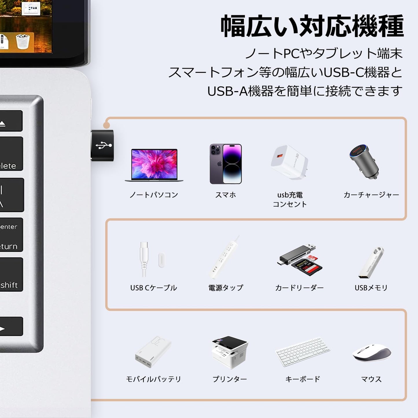 USB Type-C 変換アダプタ USB タイプC （メス） To USB 2.0（オス） [ QC3.0 急速充電・高速データ転送同期] Windows 10 / Mac OS MacBook iPad Pro iPhone 13/12/11 Pro Maxなどに対応 ブラック