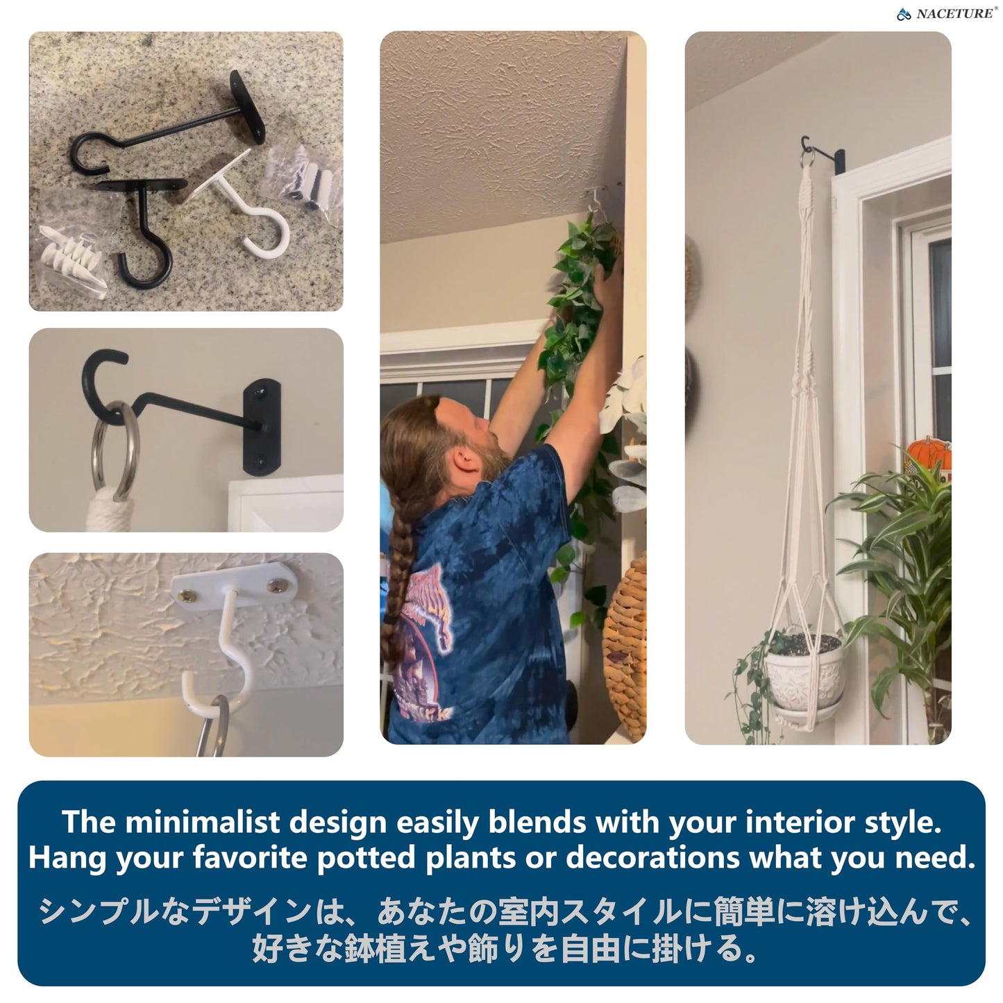 天井フック 吊り下げ-ハンギングプランター-シェード 固定金具フック ネジフック 壁ーシェード 取り付け 金具-2個入りパック (くろ2個入-2.5 Inch)