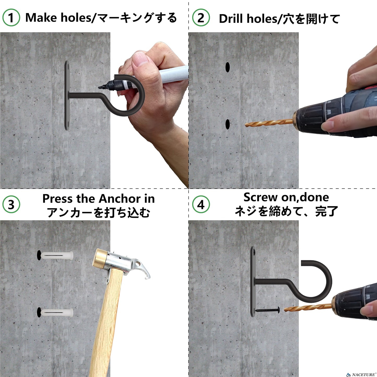 天井フック 吊り下げ-ハンギングプランター-シェード 固定金具フック ネジフック 壁ーシェード 取り付け 金具-2個入りパック (くろ2個入-2.5 Inch)