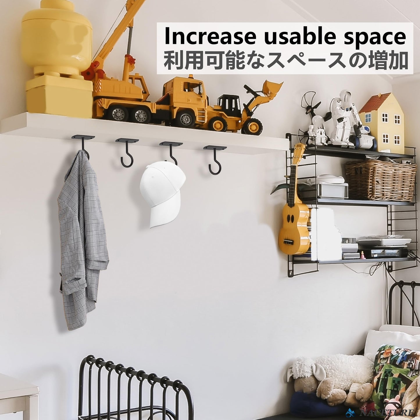 天井フック 吊り下げ-ハンギングプランター-シェード 固定金具フック ネジフック 壁ーシェード 取り付け 金具-2個入りパック (くろ2個入-2.5 Inch)