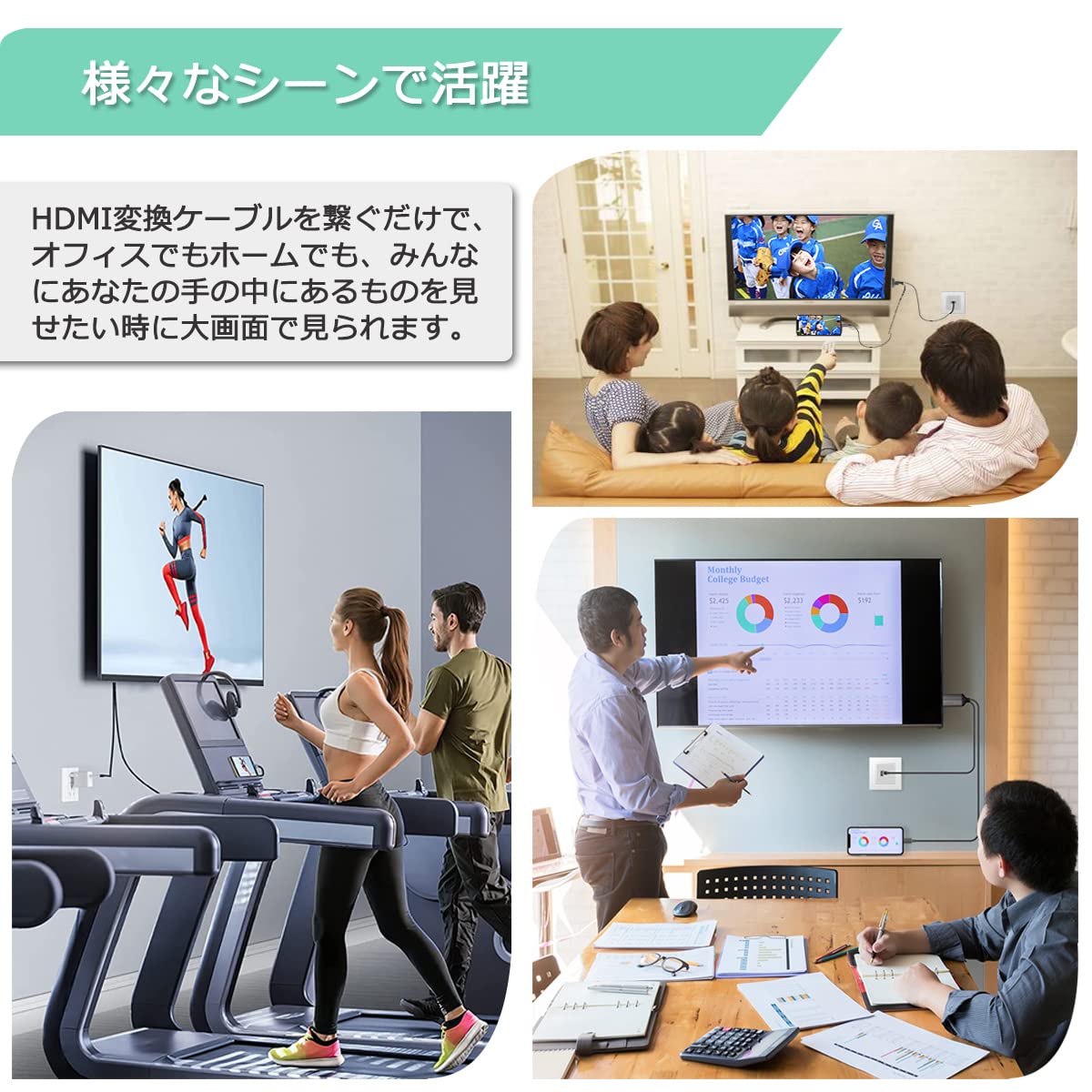HDMI変換ケーブル 3M 【電源不要】 AV交換アダプタ Phone/Padの画面をテレビに映す 1080P大画面 設定不要 差し込むだけ 画面ミラーリング AV/TV視聴 娯楽/仕事/オフィス/ホーム兼用 Phone/Pad対応