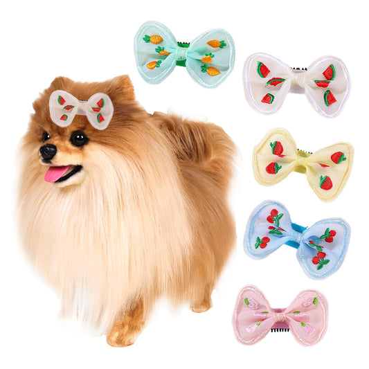 ペットヘアピン 小型犬用ヘアピン ペットヘアクリップ 猫犬用ヘアピン ヘアアクセサリー ペット髪飾り 髪留め 髪束ね ポリエステル素材 かわいい おしゃれ 6個入り (3.2cm-5)