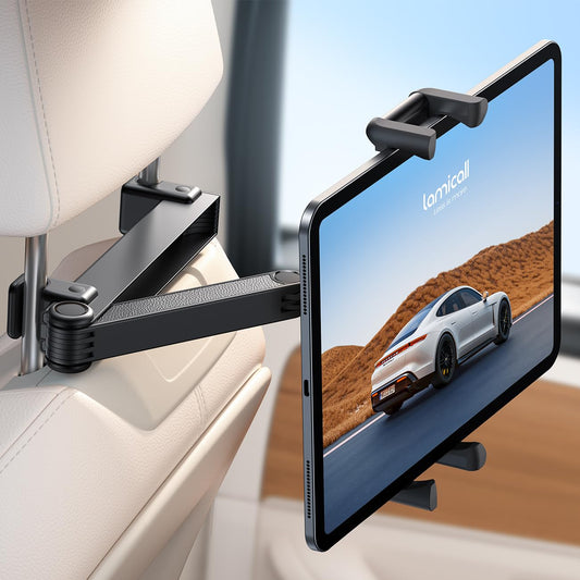 車 タブレットホルダー 後部座席：収納可能アーム＆ほるだー ヘッドレスト ipad/スマホ 360度回転 アルミニウム製アーム ホルダー バーの調整範囲94-160mm 4.7-13インチ 26ｍｍ 厚手対応 アイパッド/モニター/スイッチ/スマホ 後席 真ん中 ipad/fire HD/android/kindle/iphone 16に対応
